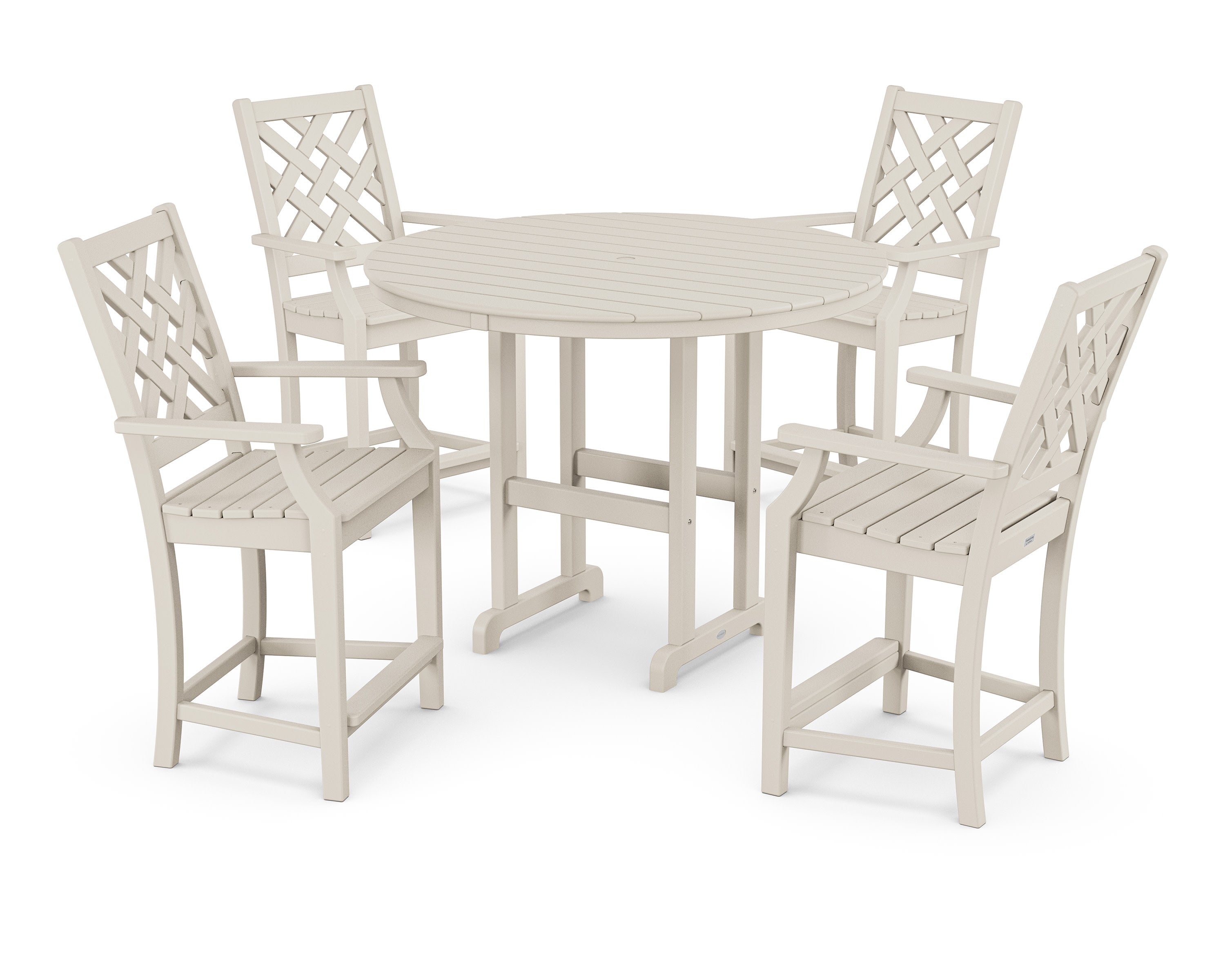 Wovendale 5-Piece Round Farmhouse Counter Set in Sand
