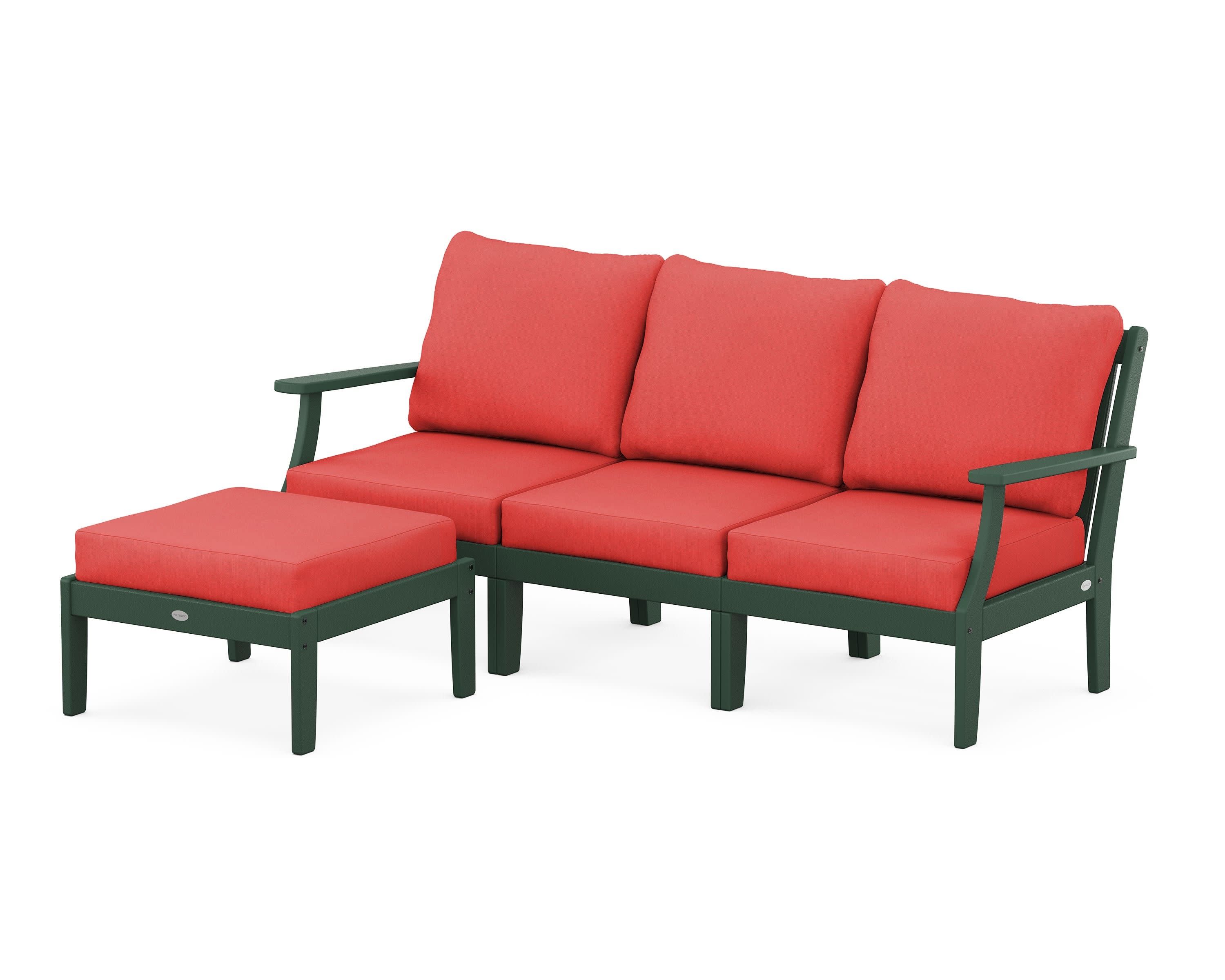 Braxton Modular 4-Piece Deep Seating Set with Ottoman in Green / Crimson Linen