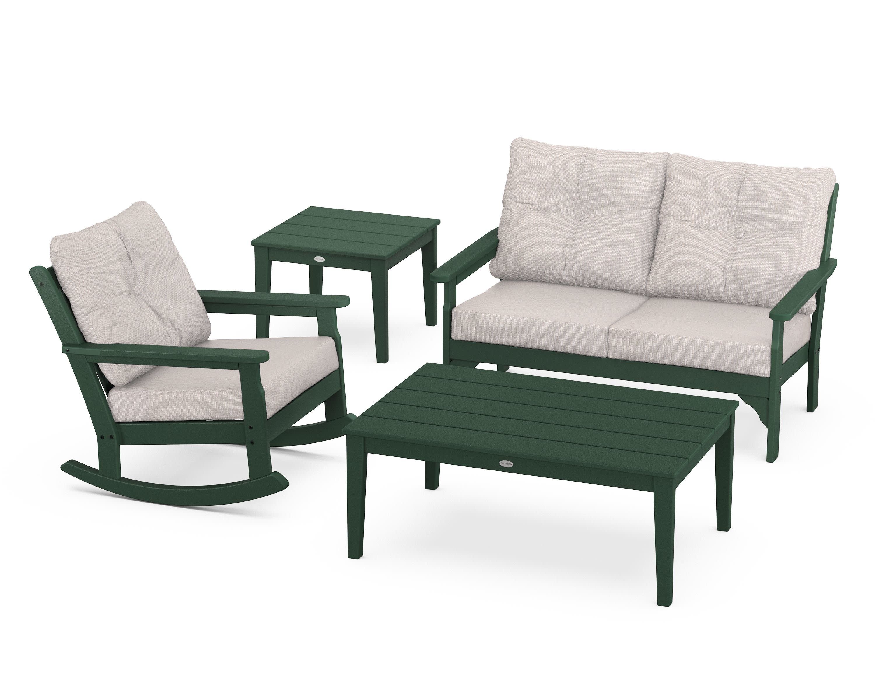 Vineyard 4-Piece Deep Seating Rocker Set in Green / Dune Burlap