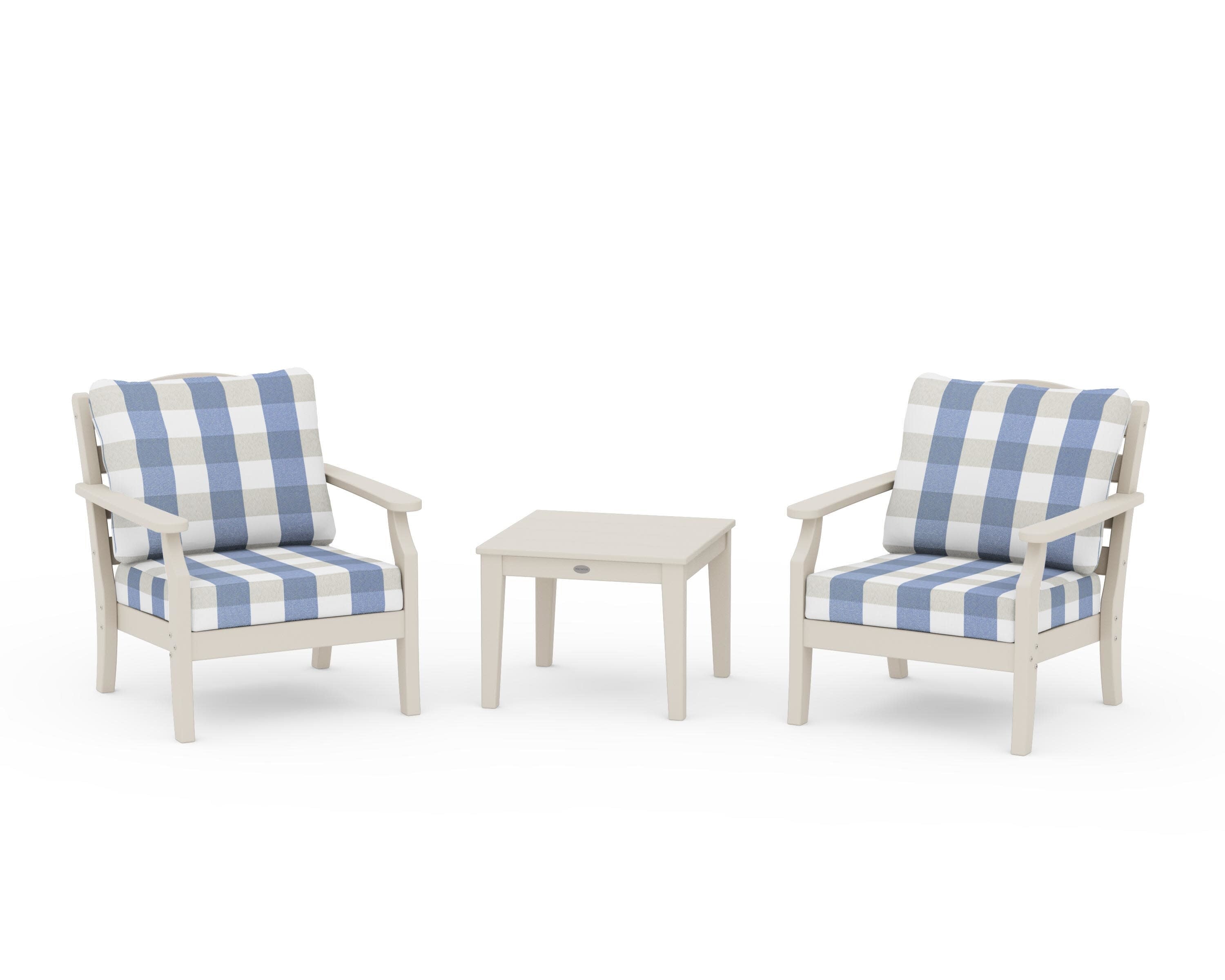 Savannah 3-Piece Deep Seating Set in Sand / Buffalo Plaid Sky Blue
