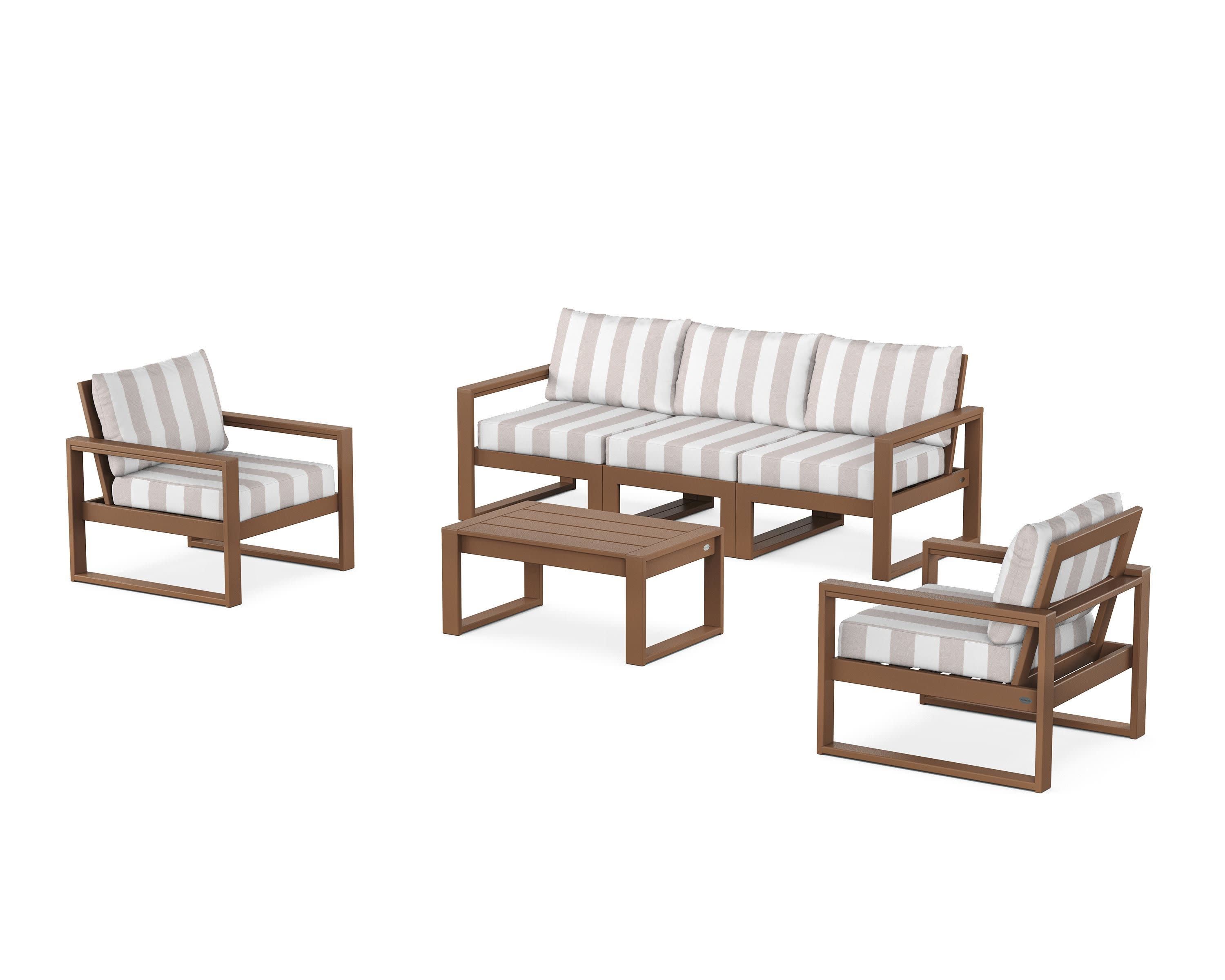 EDGE Sectional 4-Piece Deep Seating Set with Sofa in Teak / Cabana Stripe Dune Burlap