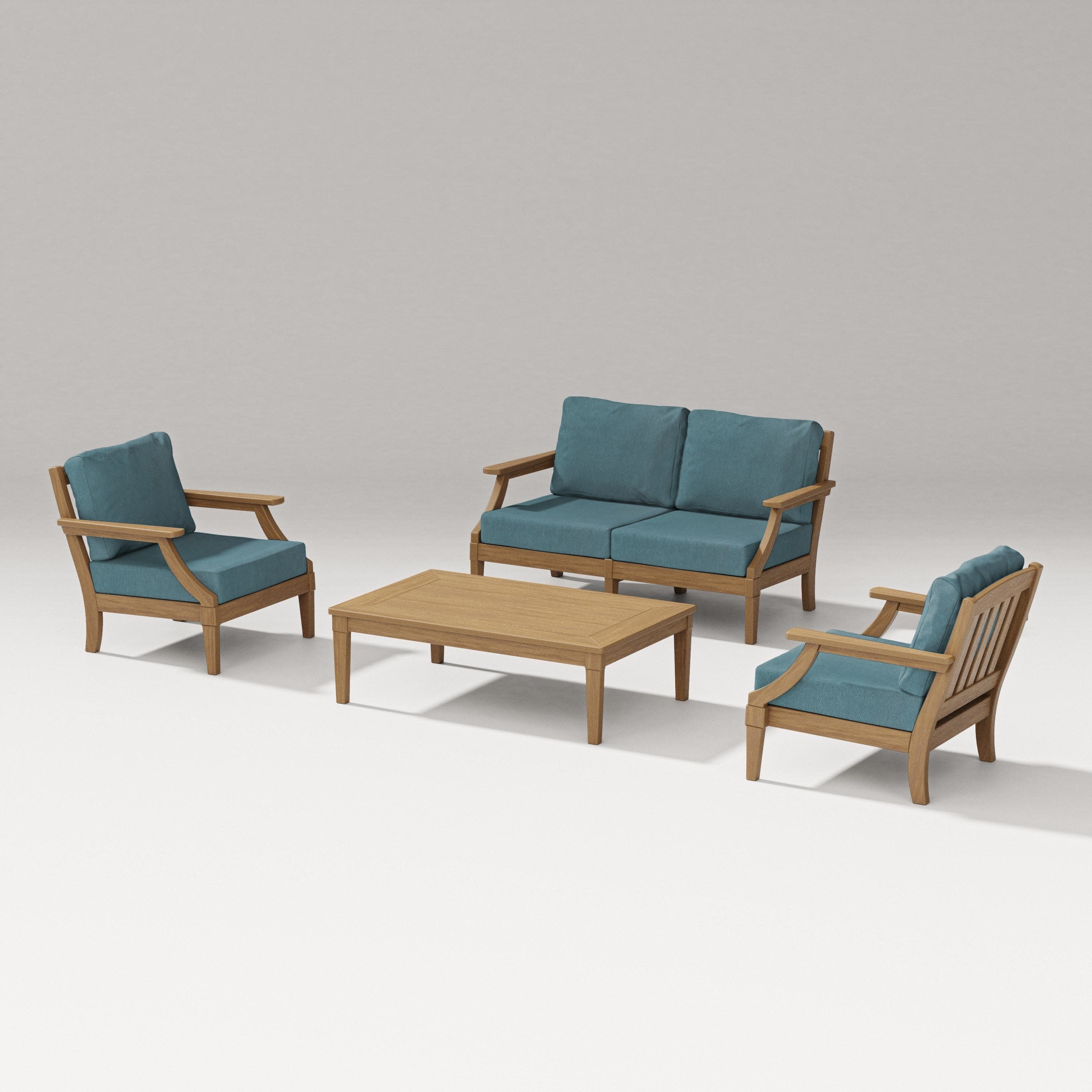 Estate Lounge 4-Piece Loveseat Set in Natural / Ocean Teal