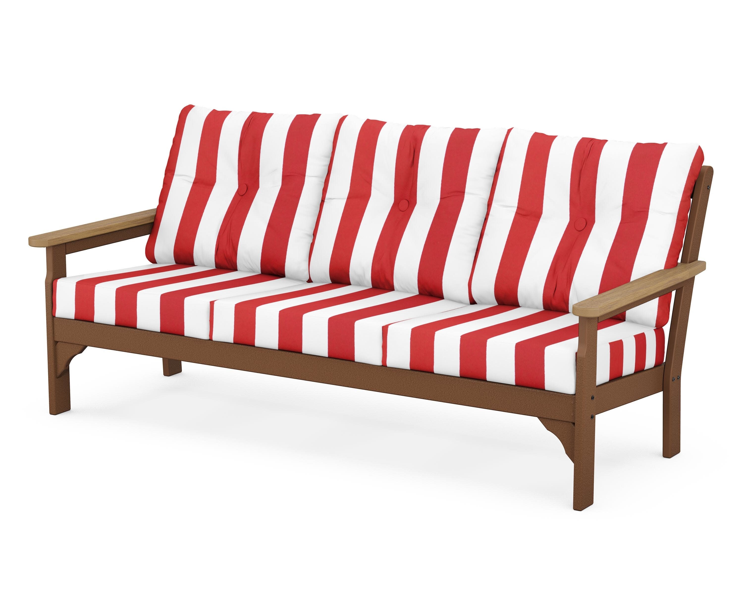 Vineyard Deep Seating Sofa in Teak / Natural / Cabana Stripe Crimson