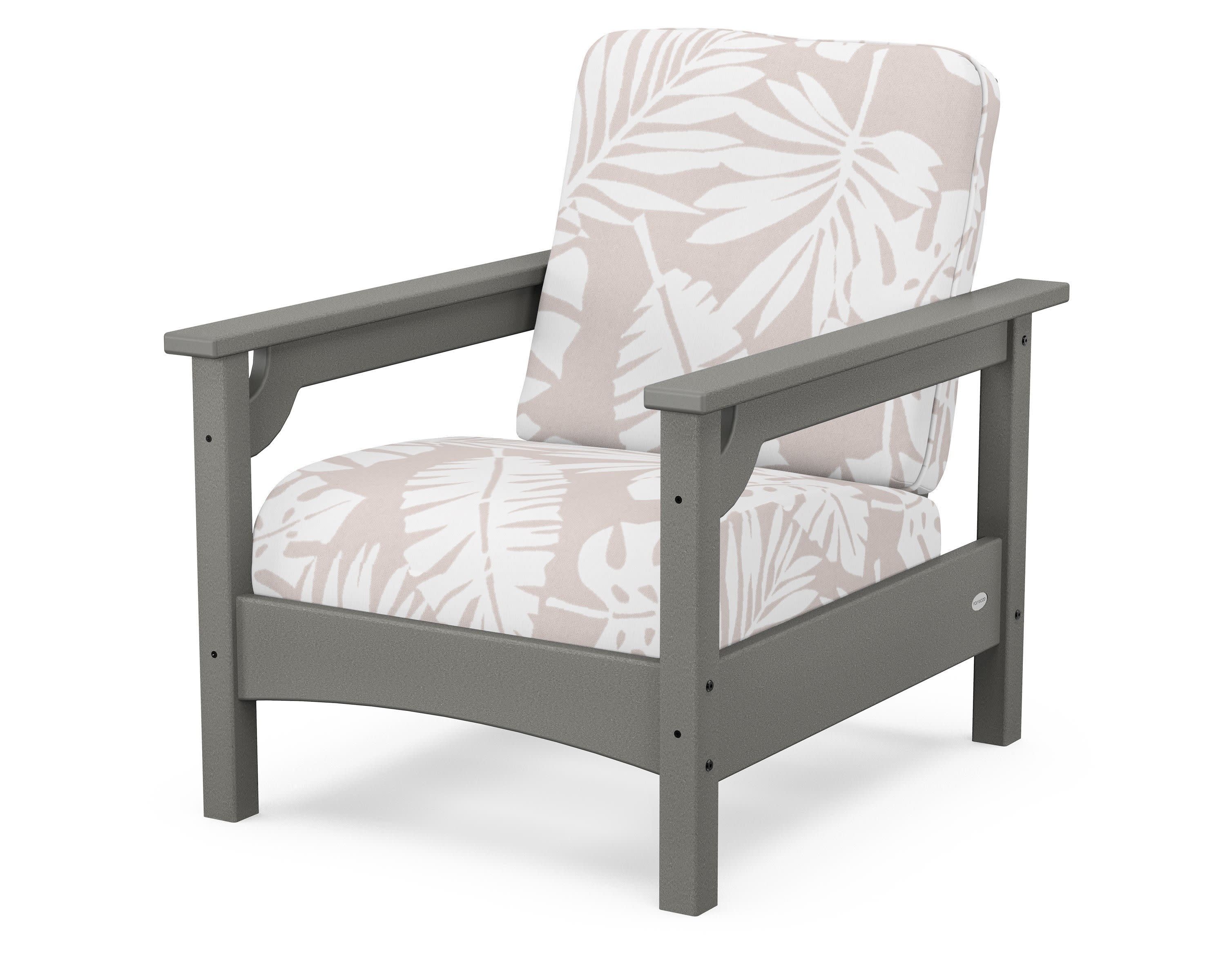 Club Chair in Slate Grey / Leaf Dune Burlap