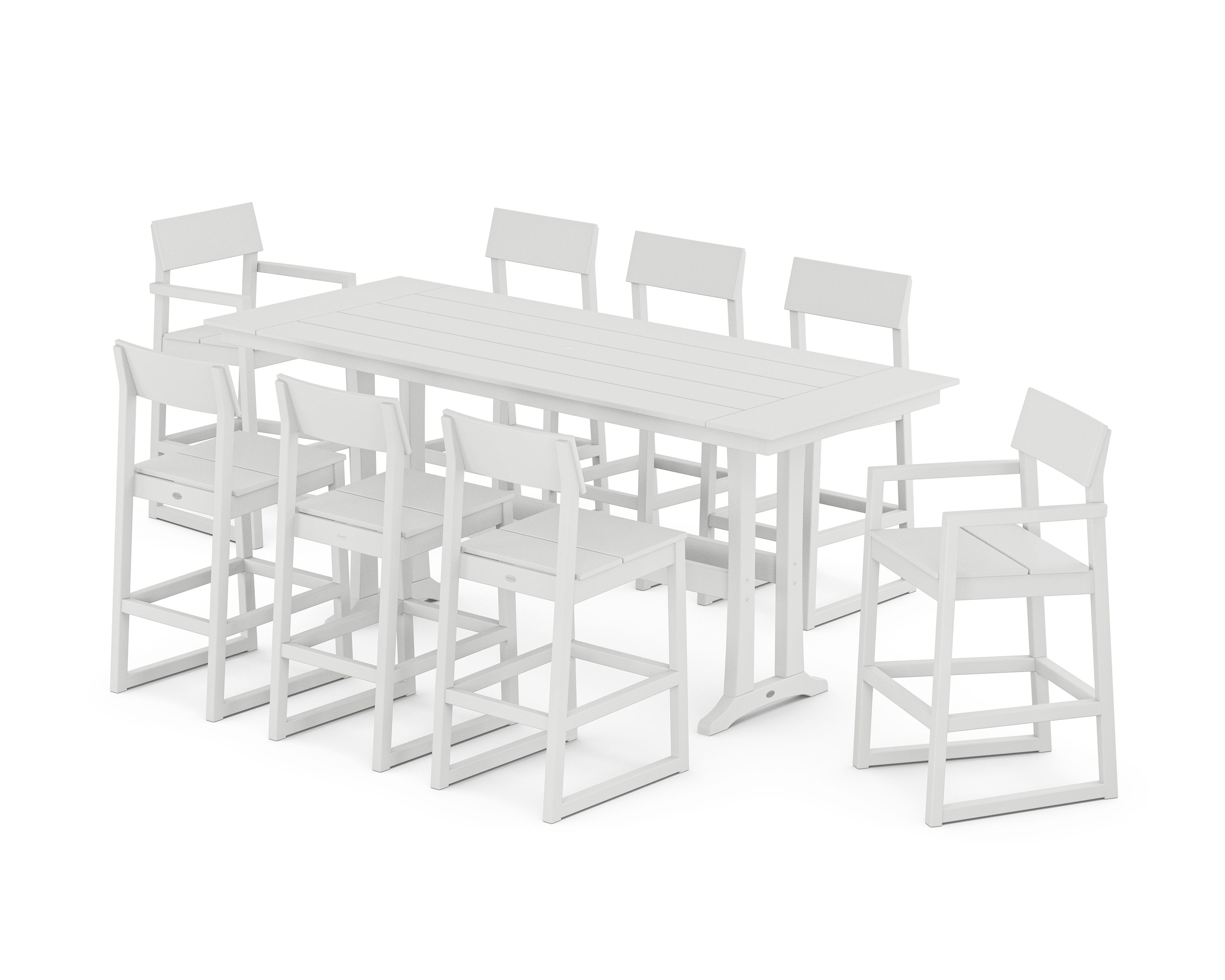 EDGE 9-Piece Farmhouse Bar Set with Trestle Legs in White