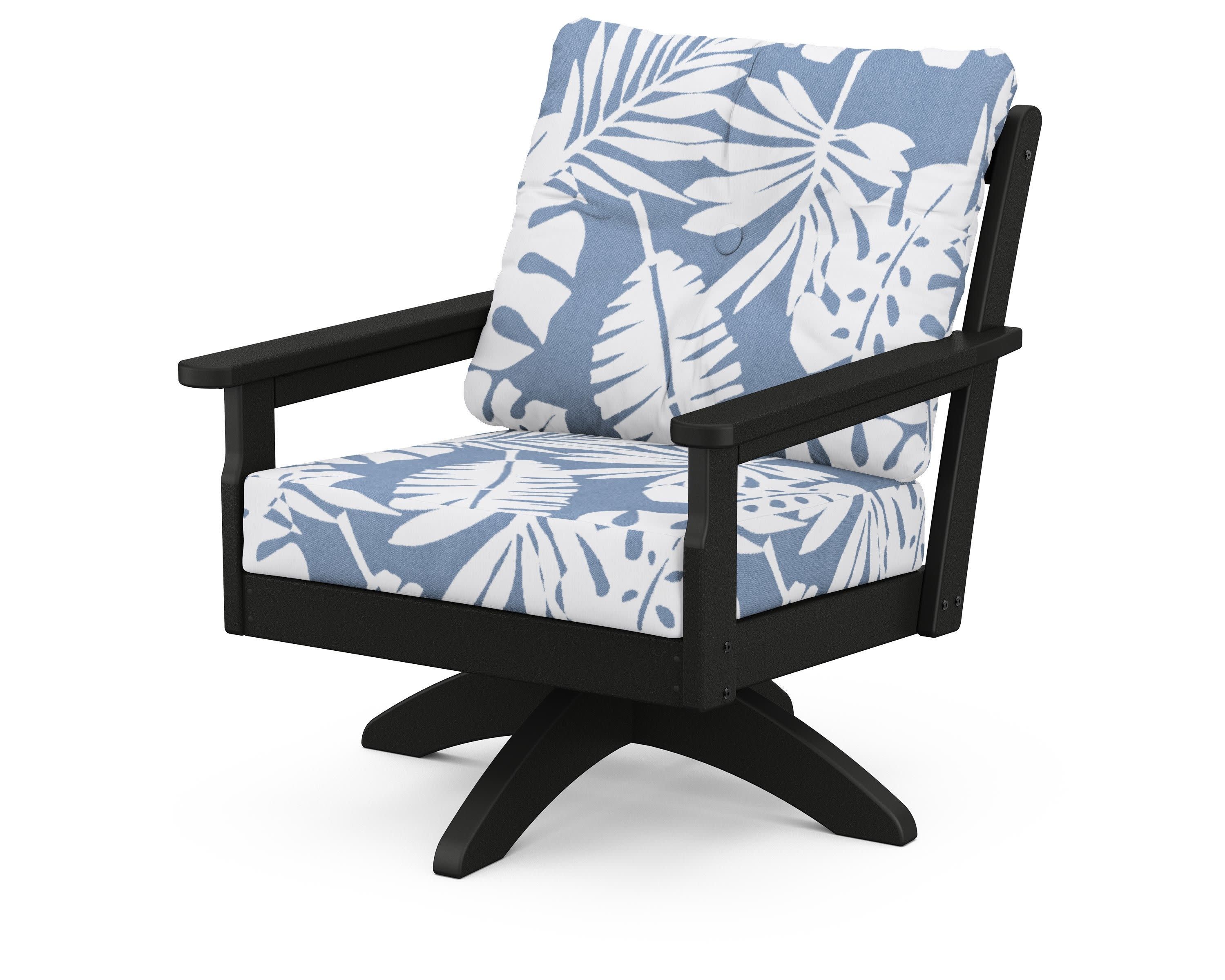 Vineyard Deep Seating Swivel Chair in Black / Leaf Sky Blue