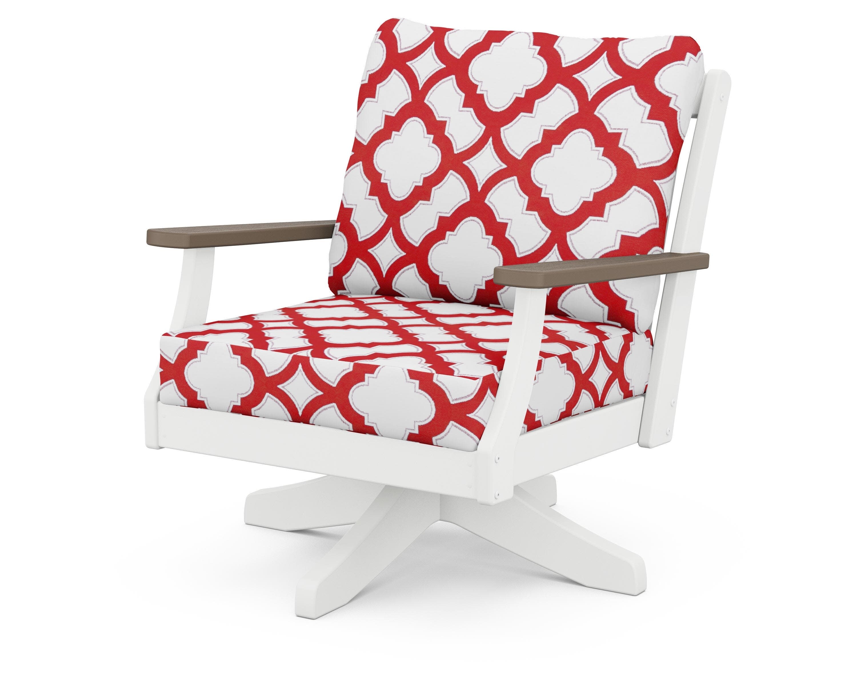 Braxton Deep Seating Swivel Chair in White / Kona / Trellis Crimson