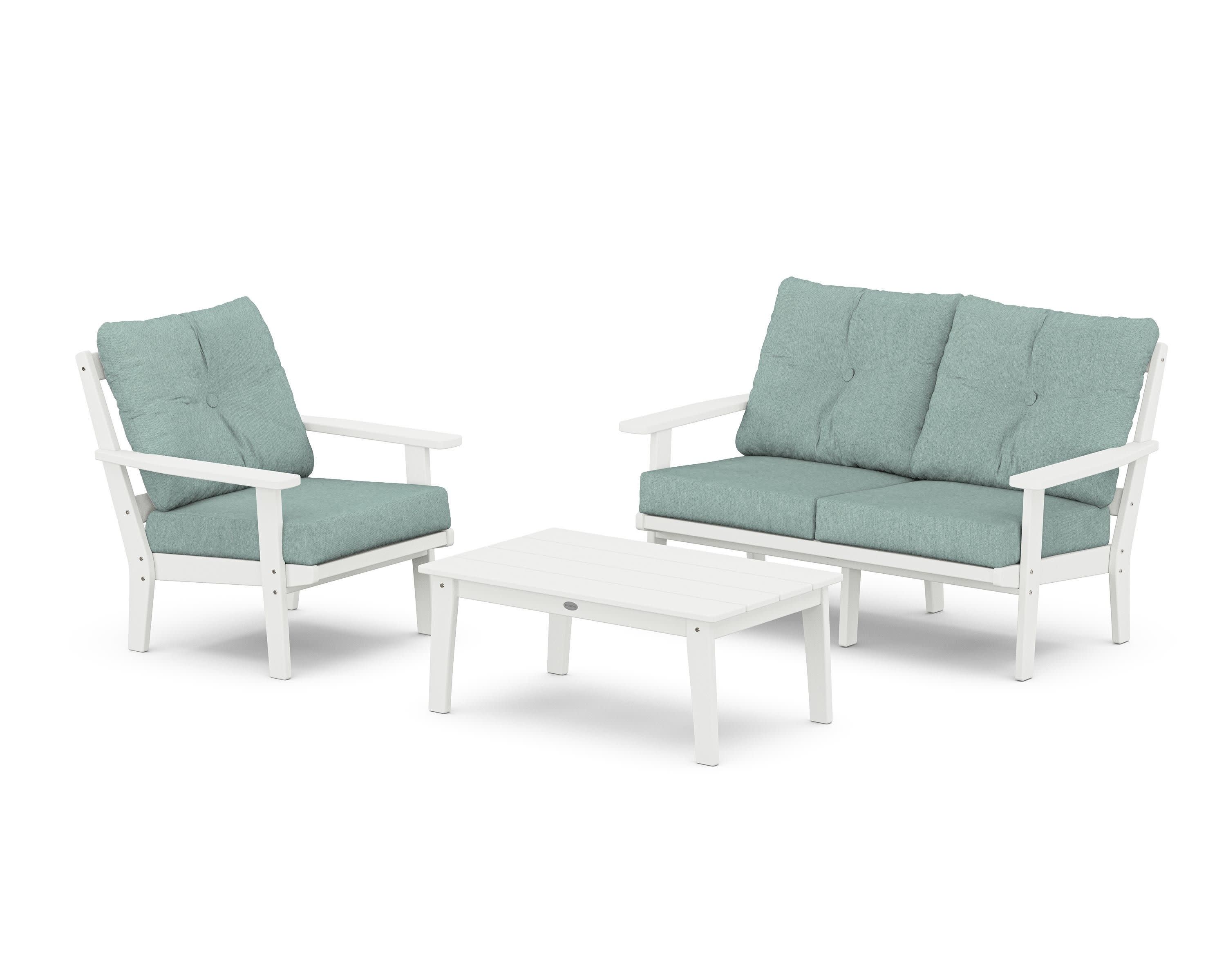 Prairie 3-Piece Deep Seating Set with Loveseat in White / Glacier Spa