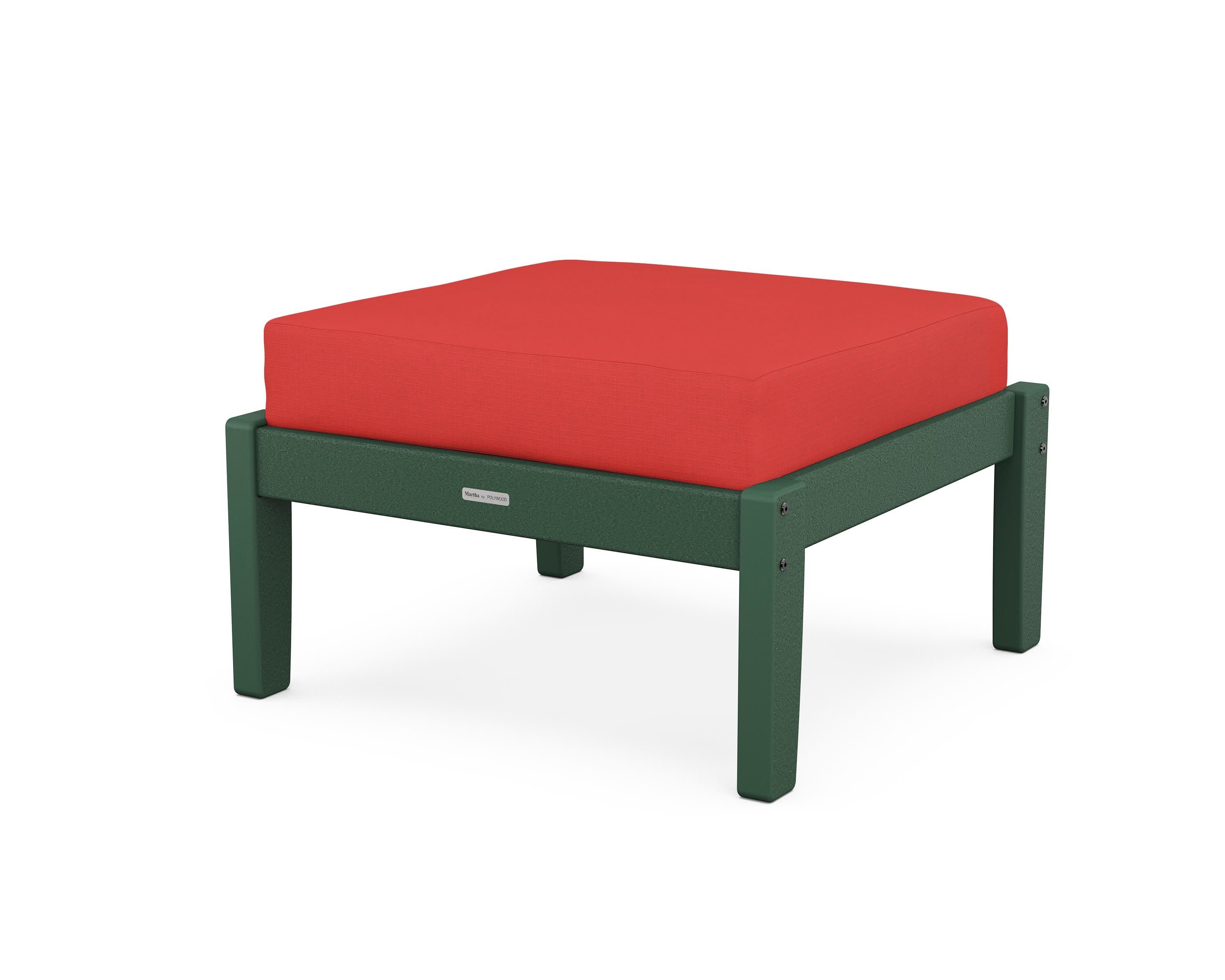 Chinoiserie Deep Seating Ottoman in Green / Crimson Linen
