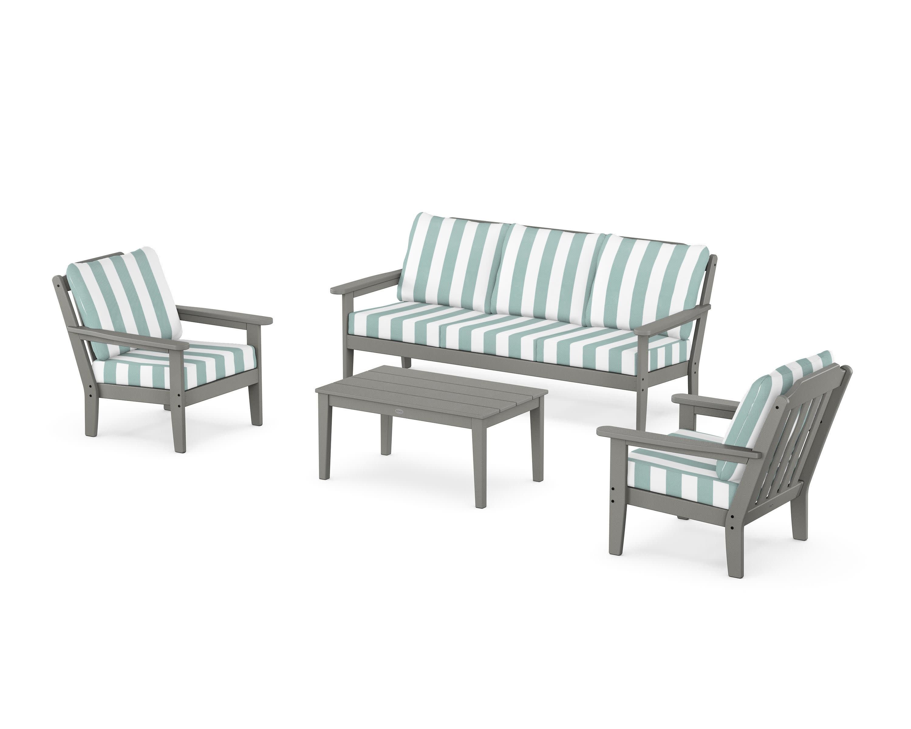 Cottage 4-Piece Deep Seating Set with Sofa in Slate Grey / Cabana Stripe Glacier Spa