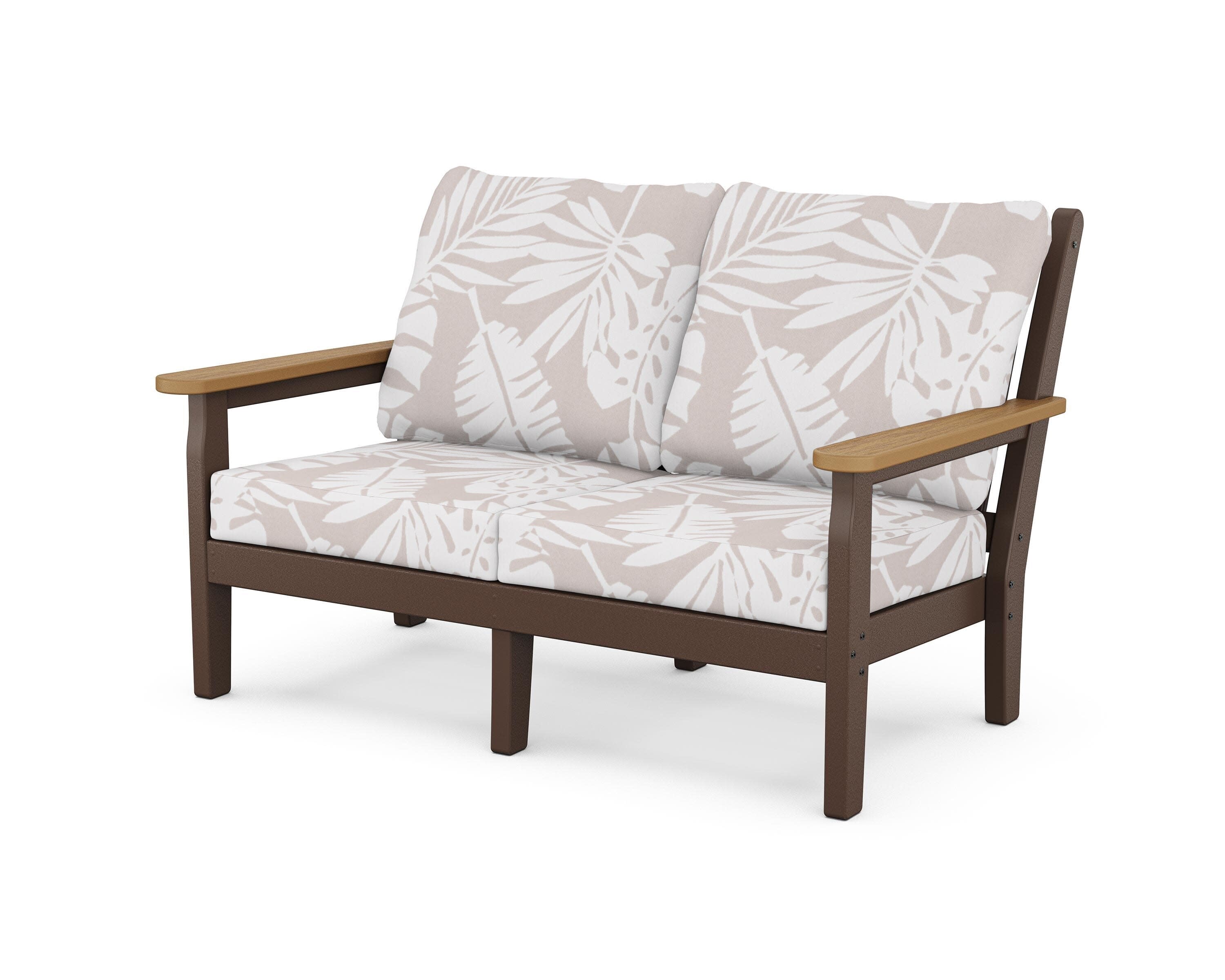 Chippendale Deep Seating Loveseat in Mahogany / Natural / Leaf Dune Burlap