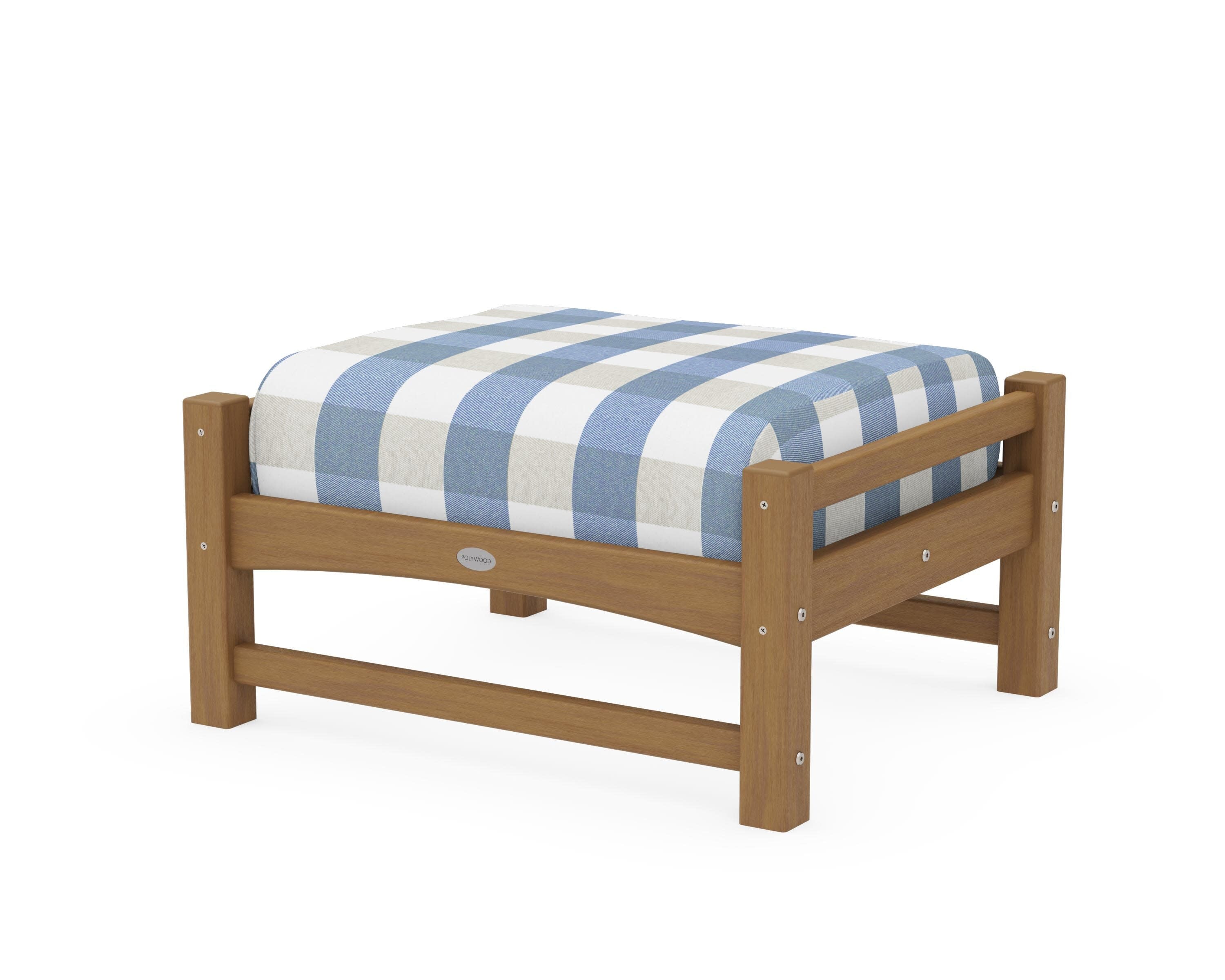 Club Ottoman in Natural / Buffalo Plaid Sky Blue