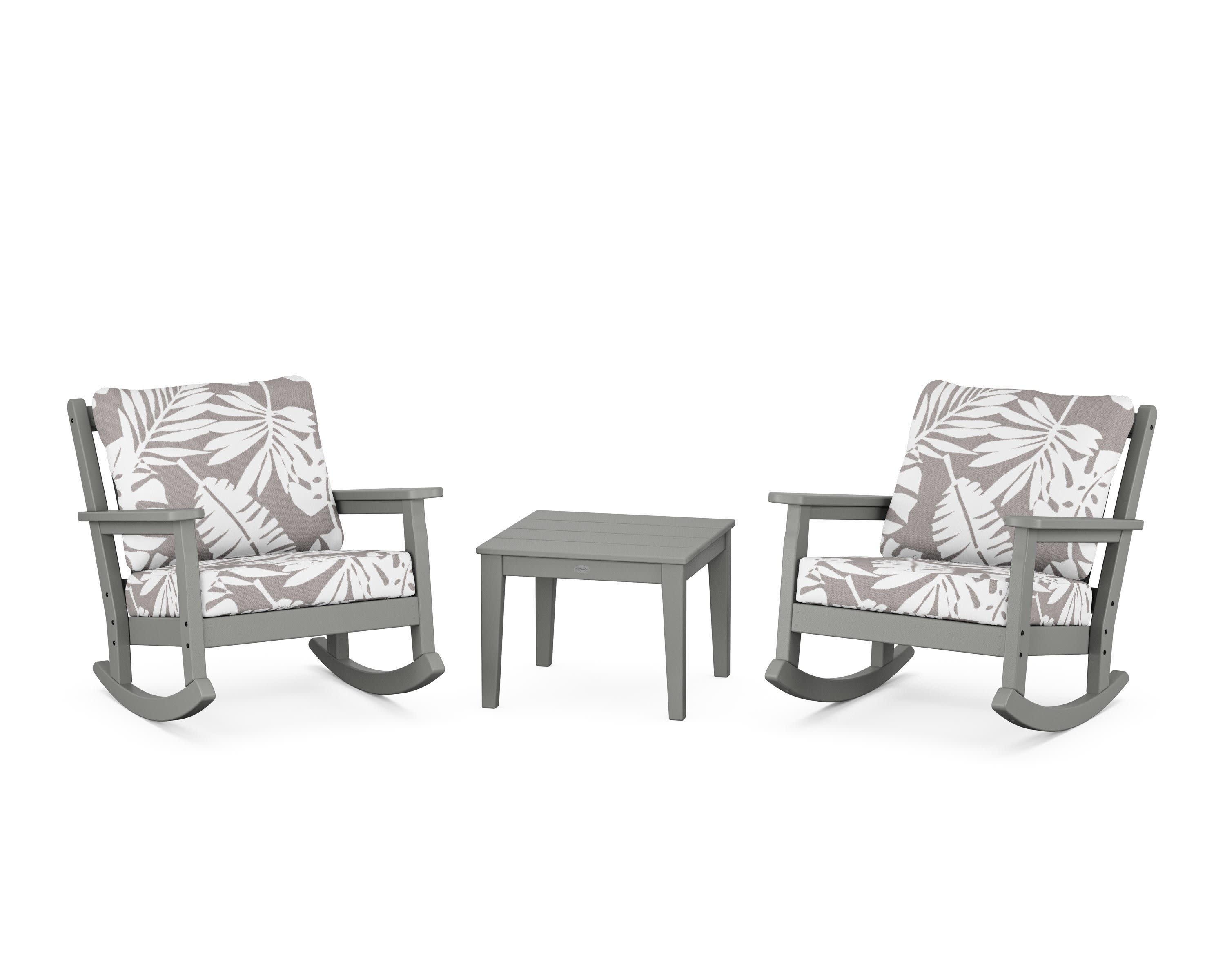 Chippendale 3-Piece Deep Seating Rocker Set in Slate Grey / Leaf Grey Mist