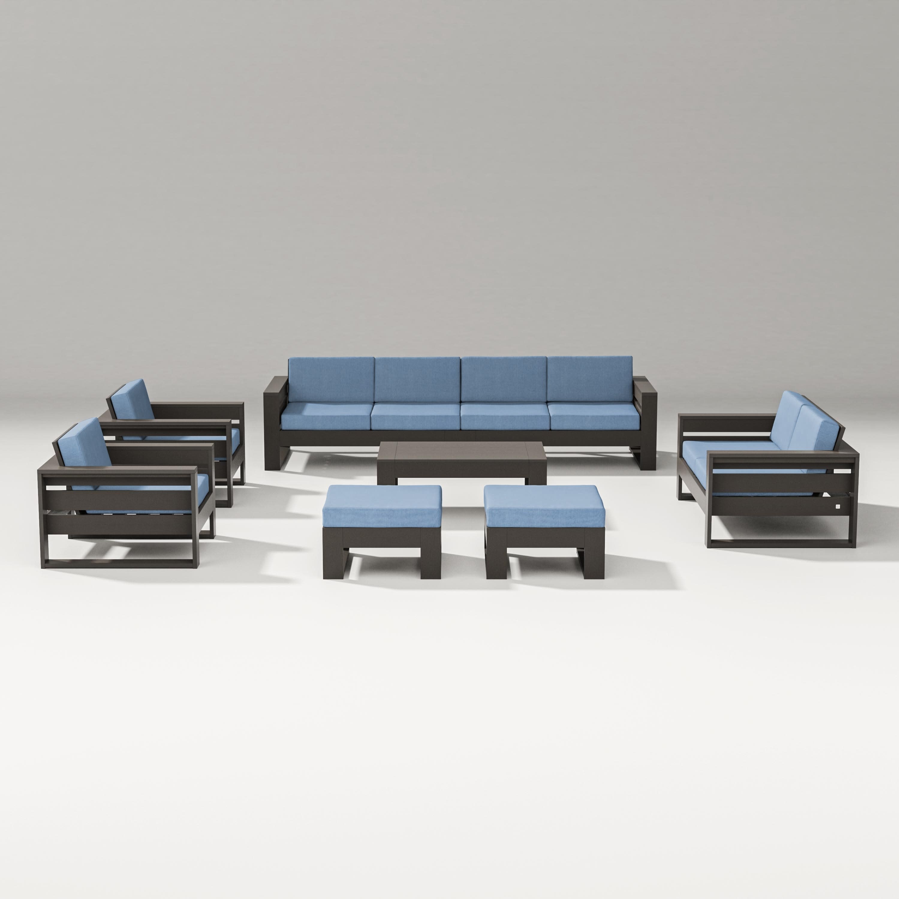 Latitude 8-Piece Lounge Sofa Set in Vintage Coffee / Sky Blue