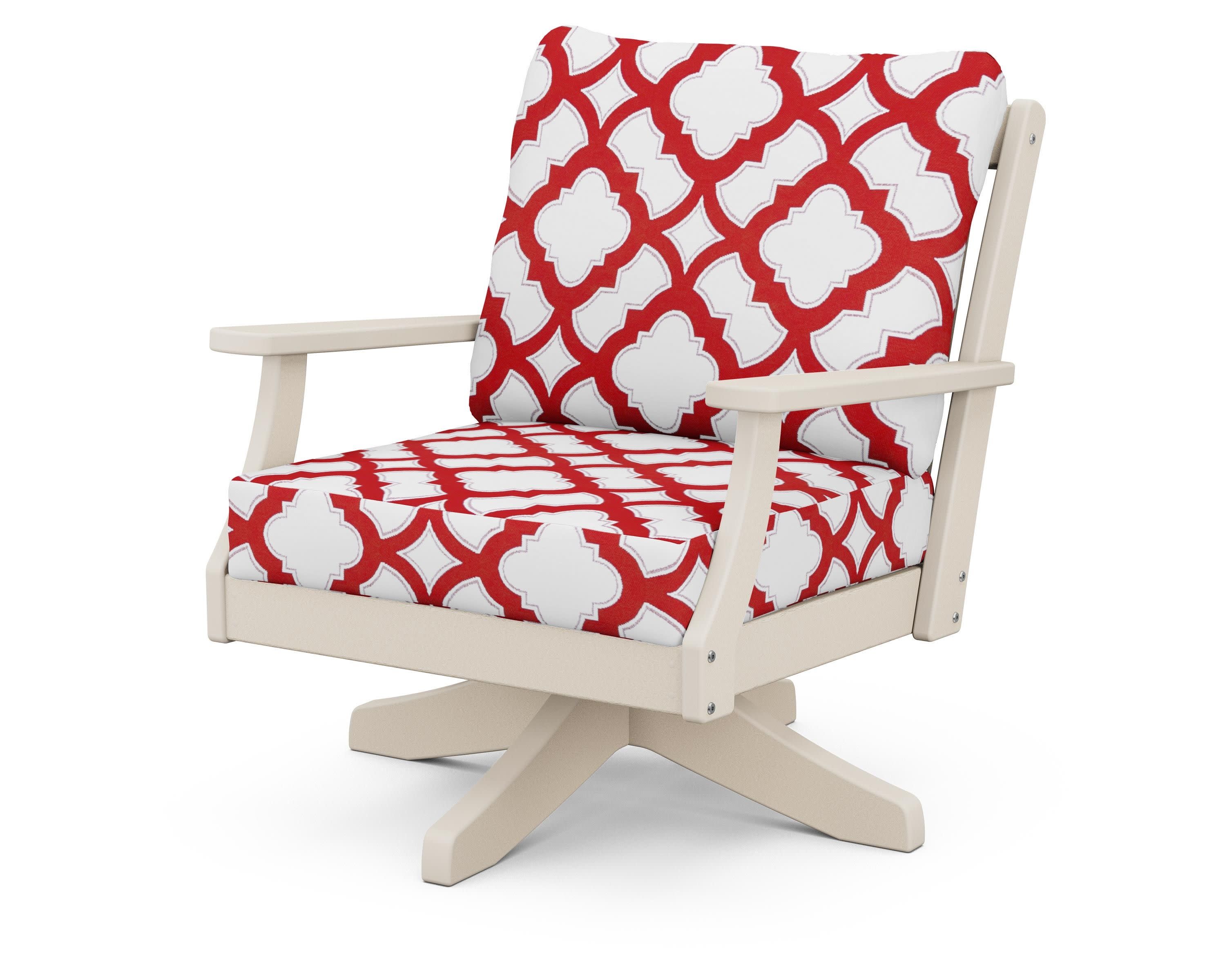 Braxton Deep Seating Swivel Chair in Sand / Trellis Crimson