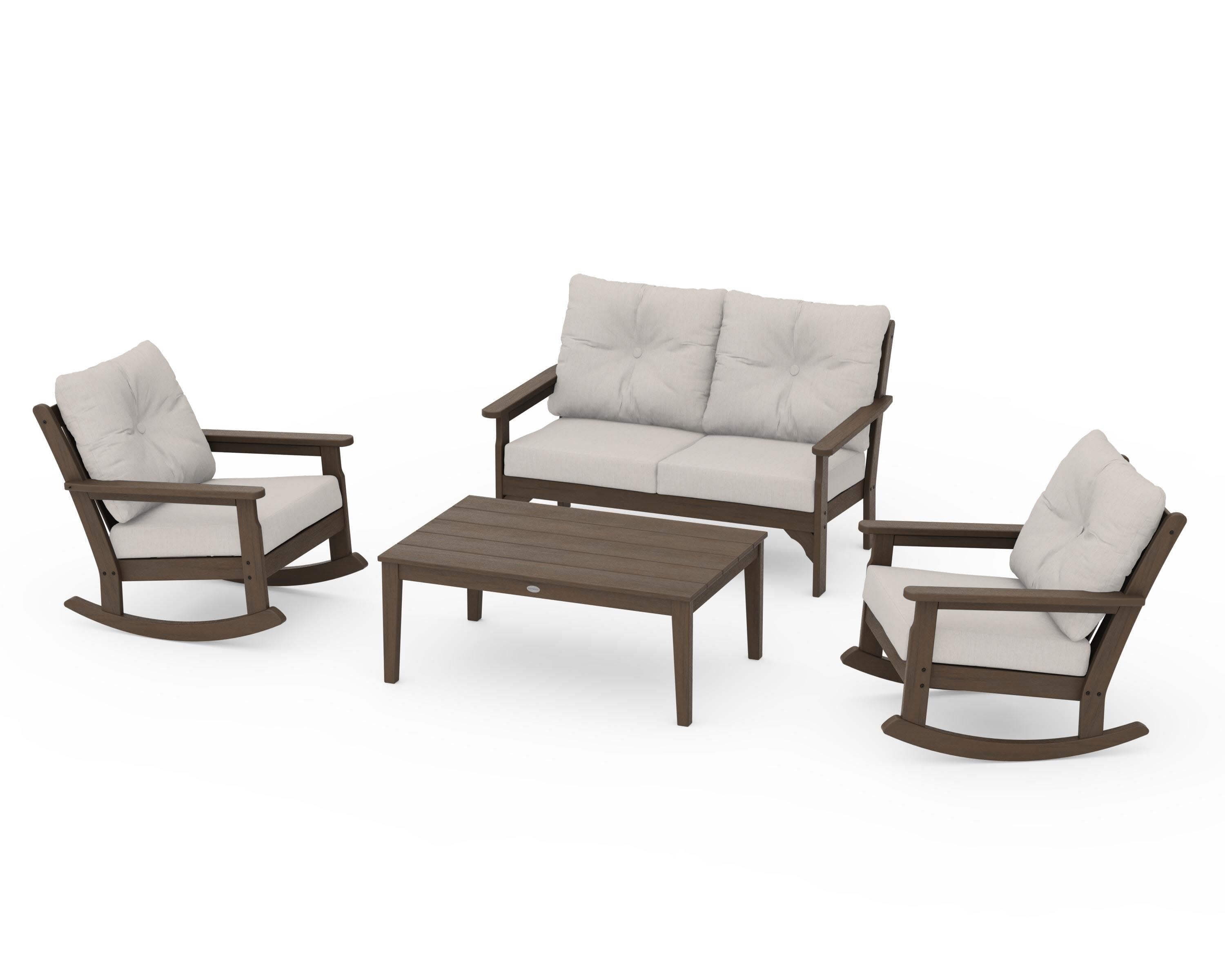 Vineyard 4-Piece Deep Seating Rocking Chair Set in Kona / Cast Ash