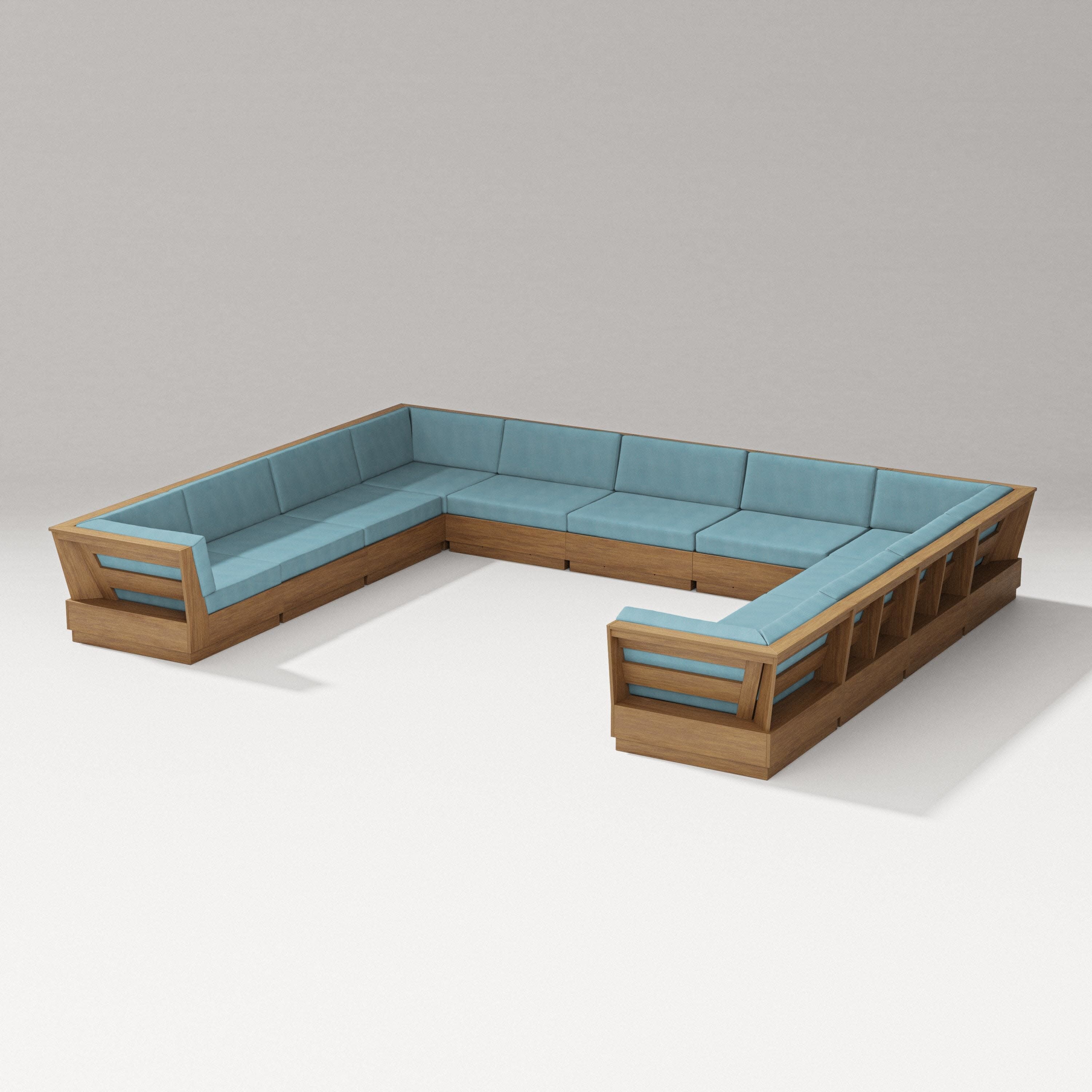 Elevate Large U-Shaped Sectional in Natural / Lattice Sky Blue