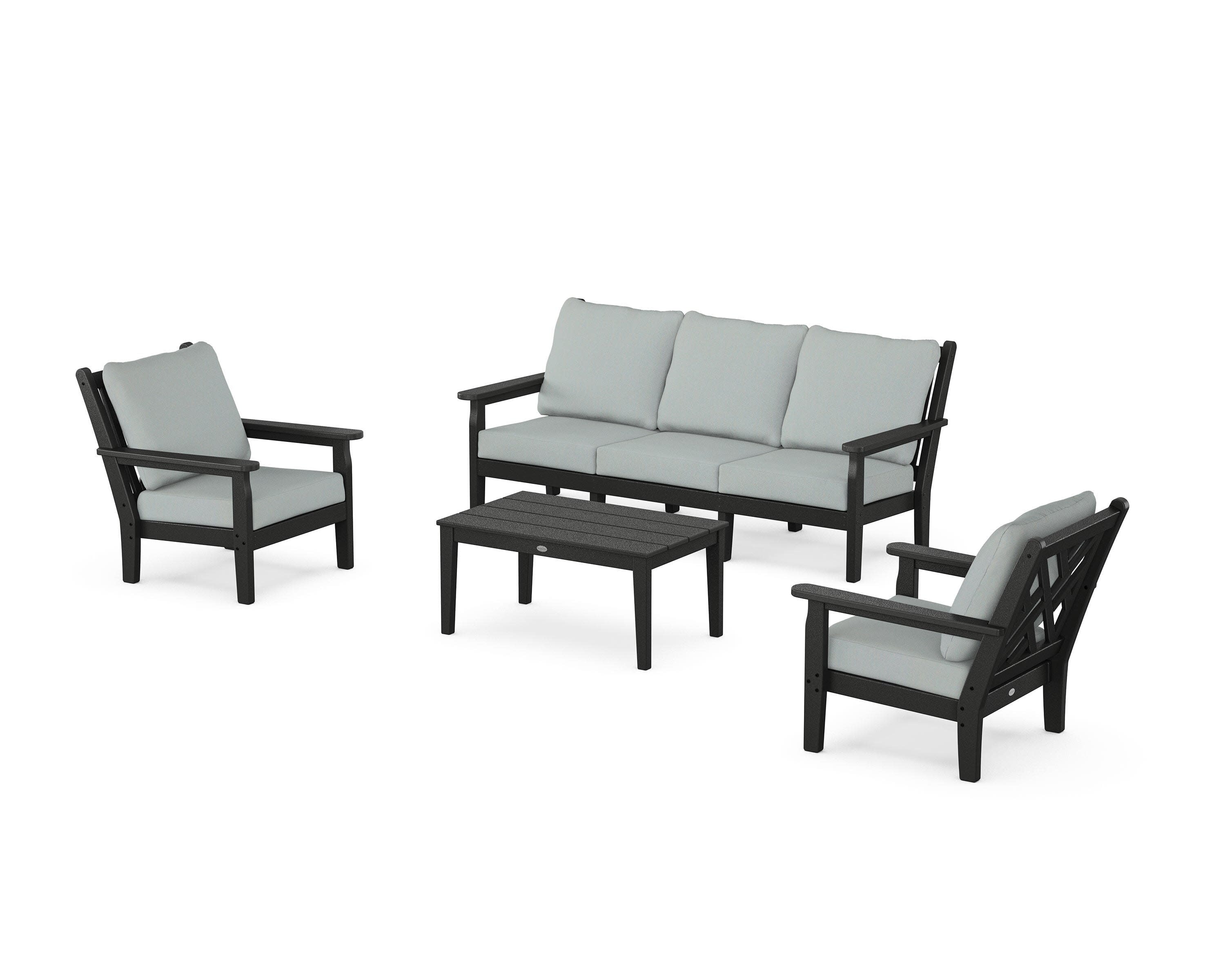 Chippendale 4-Piece Deep Seating Set with Sofa in Black / Spa