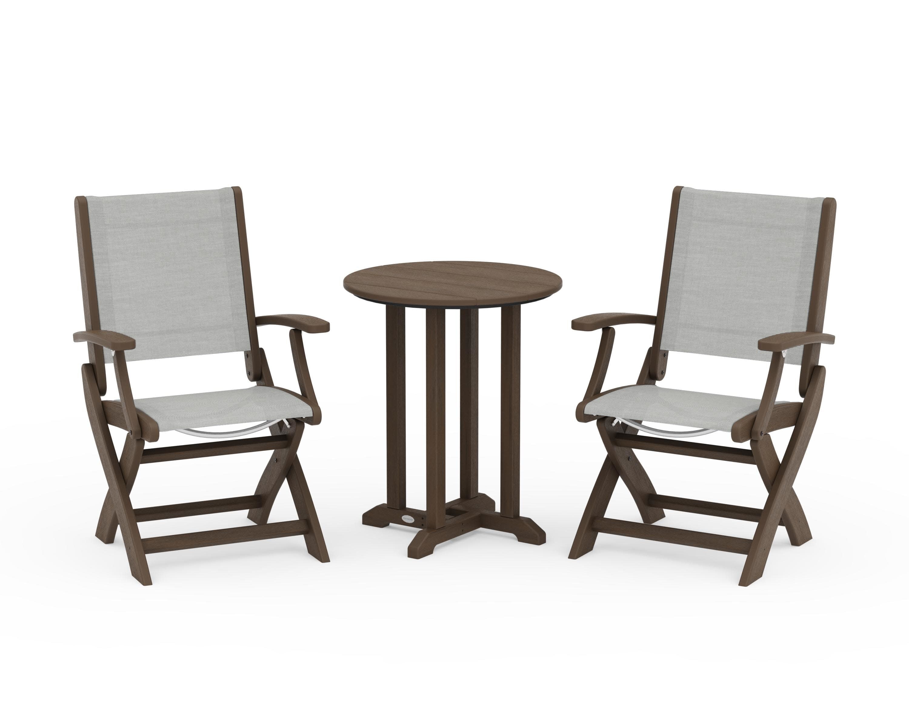 Coastal Folding 3-Piece Round Bistro Dining Set in Kona / Metallic Sling