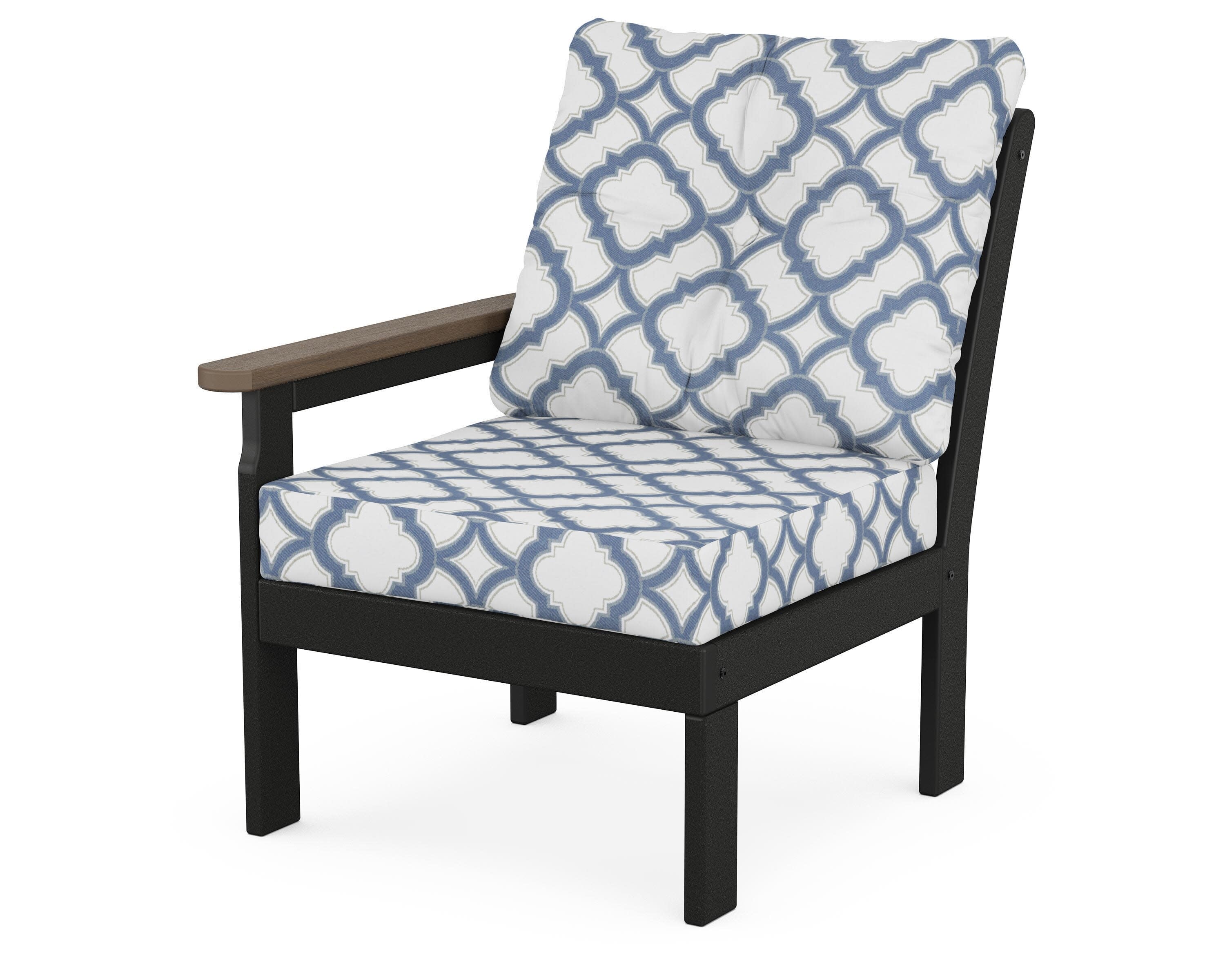 Vineyard Modular Left Arm Chair in Black / Kona / Trellis Sky Blue