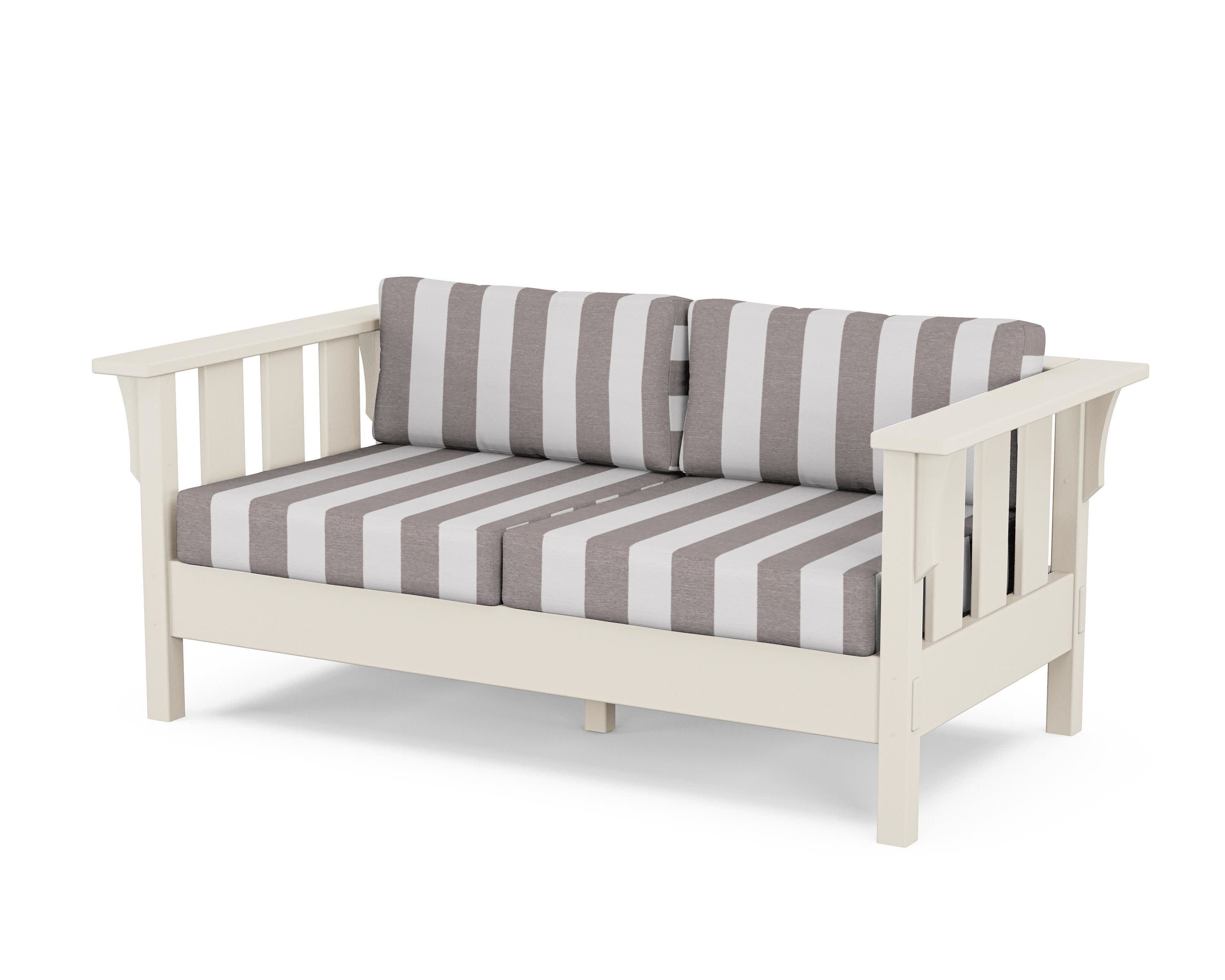 Acadia Deep Seating Loveseat in Sand / Cabana Stripe Grey Mist