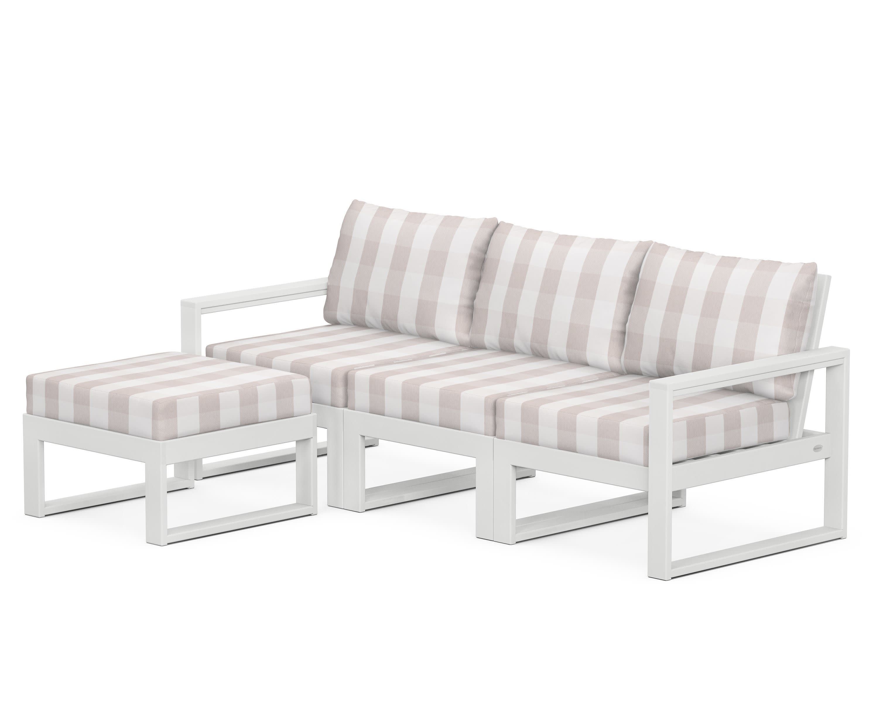 EDGE 4-Piece Modular Deep Seating Set with Ottoman in White / Buffalo Plaid Dune Burlap