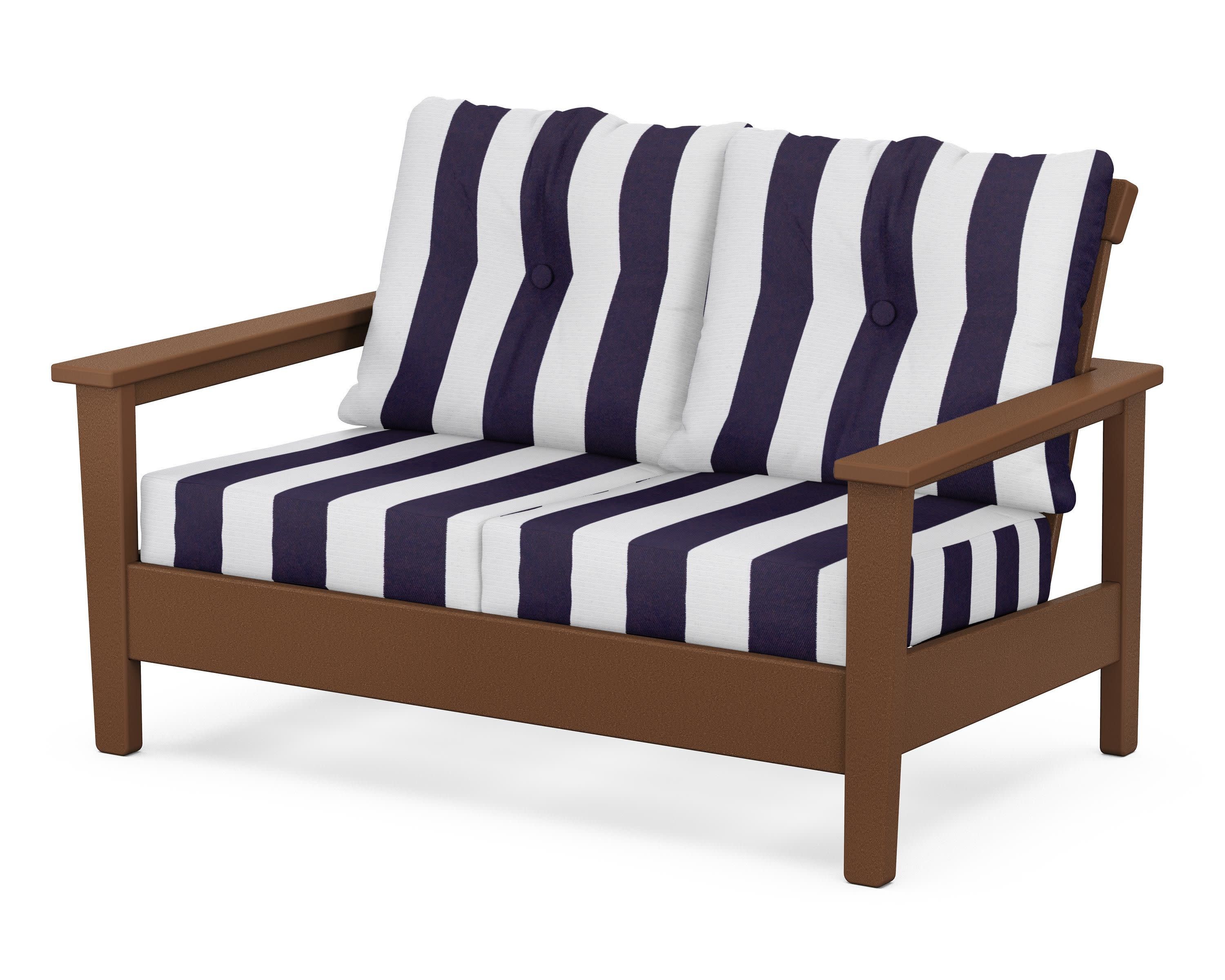 Prescott Deep Seating Loveseat in Teak / Cabana Stripe Navy