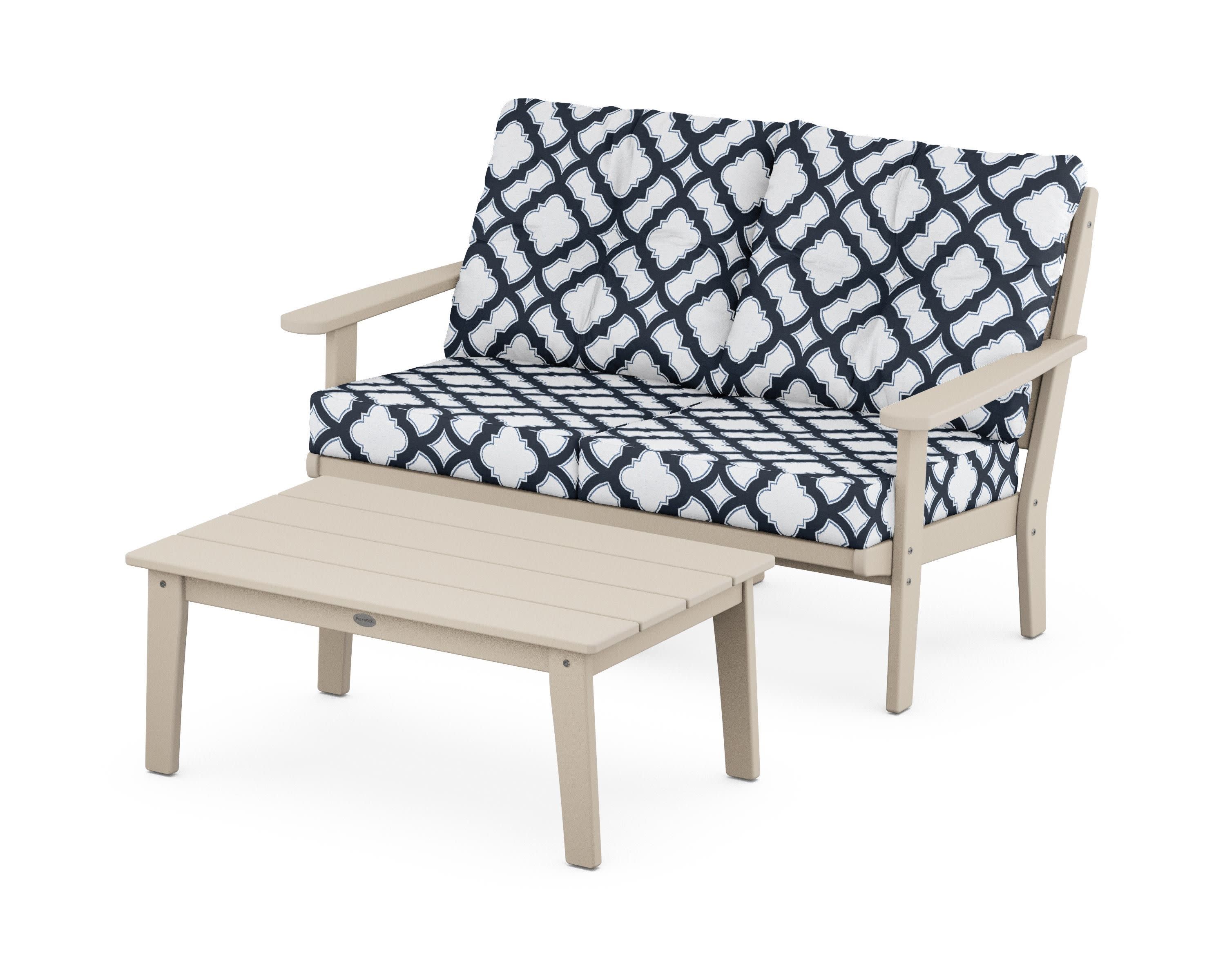 Lakeside 2-Piece Lounge Loveseat Set in Sand / Trellis Marine Indigo