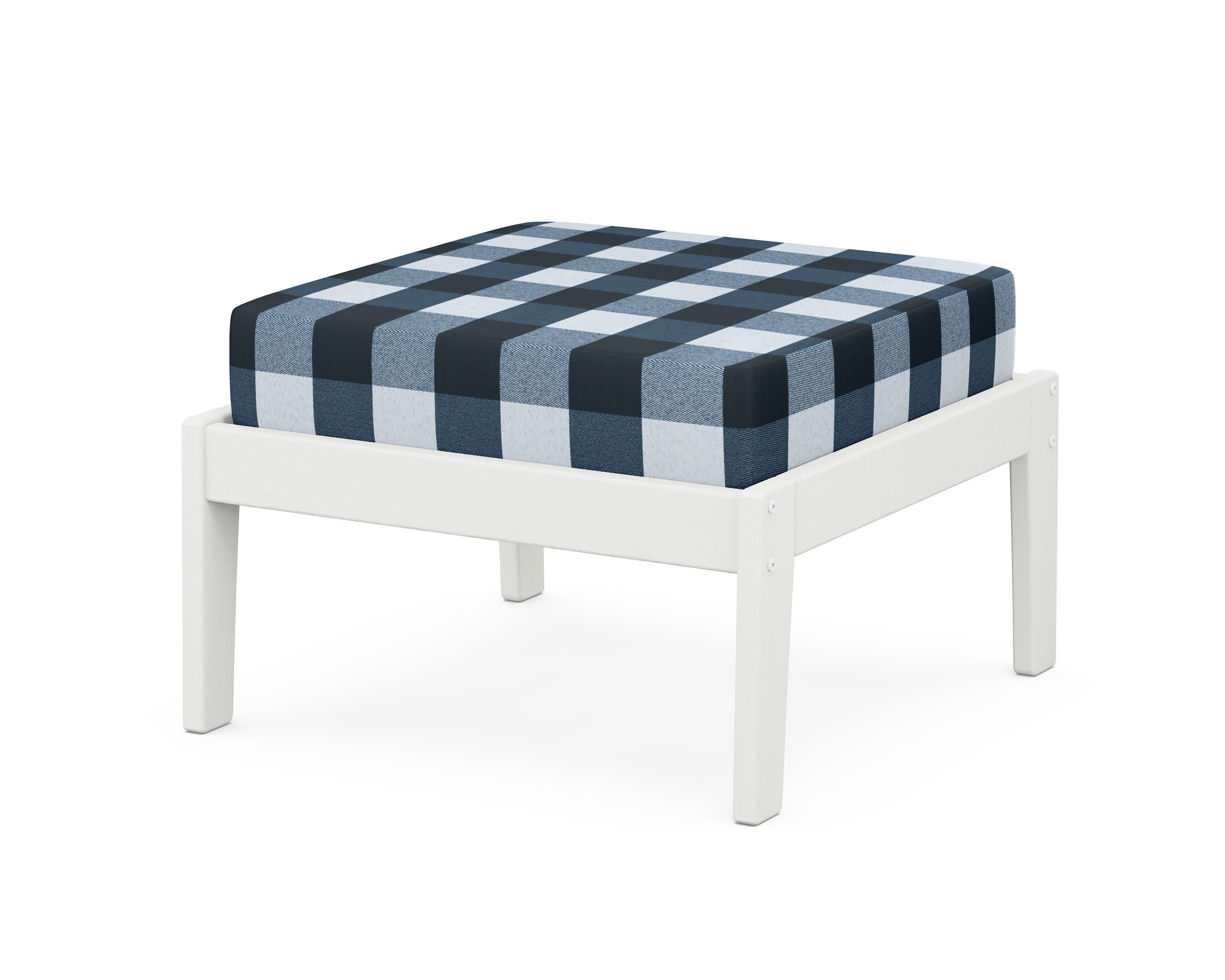 Deep Seating Ottoman in Vintage White / Buffalo Plaid Marine Indigo