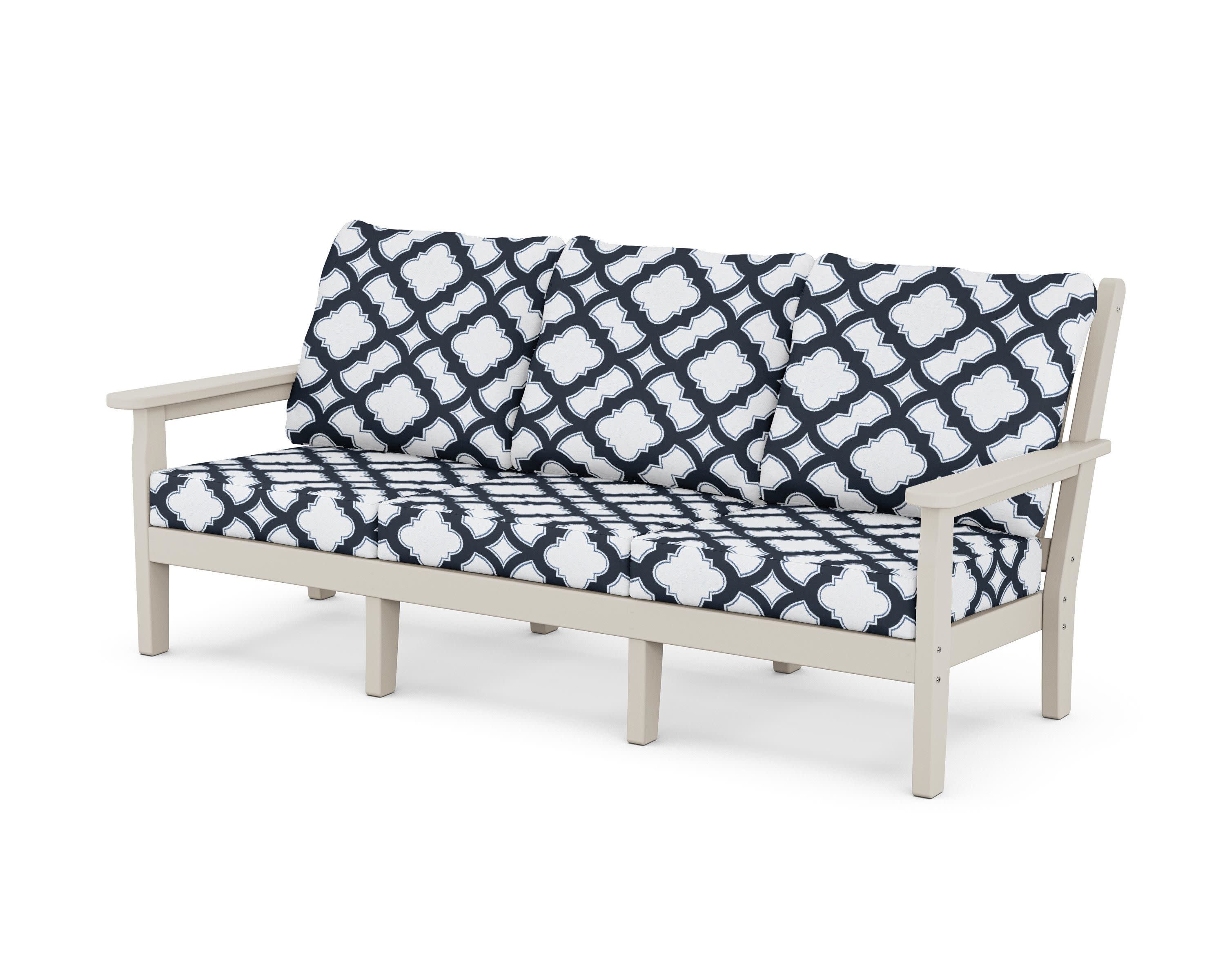 Chippendale Deep Seating Sofa in Sand / Trellis Marine Indigo