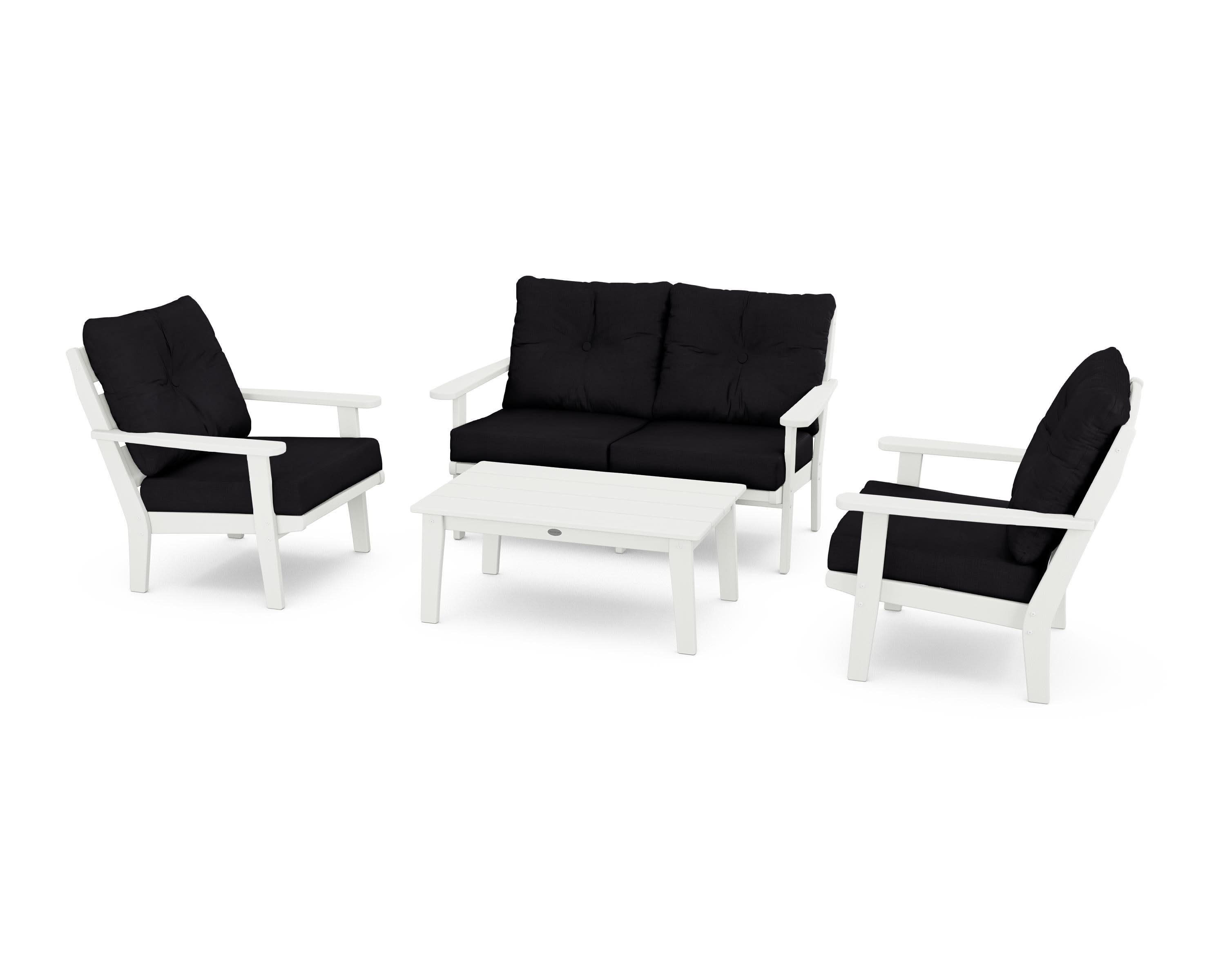 Lakeside 4-Piece Deep Seating Set in Vintage White / Midnight Linen
