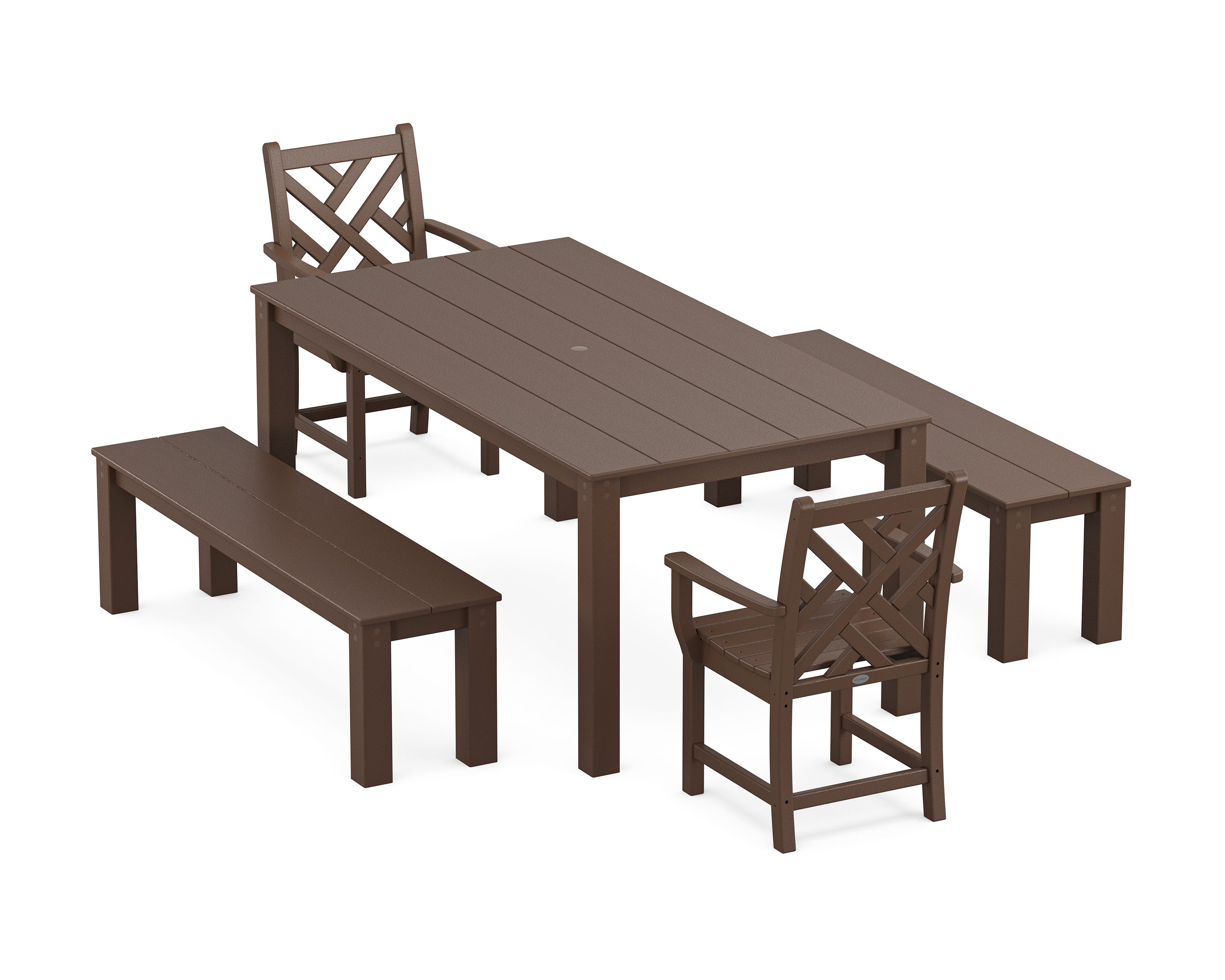 Chippendale 5-Piece Parsons Dining Set with Benches in Mahogany