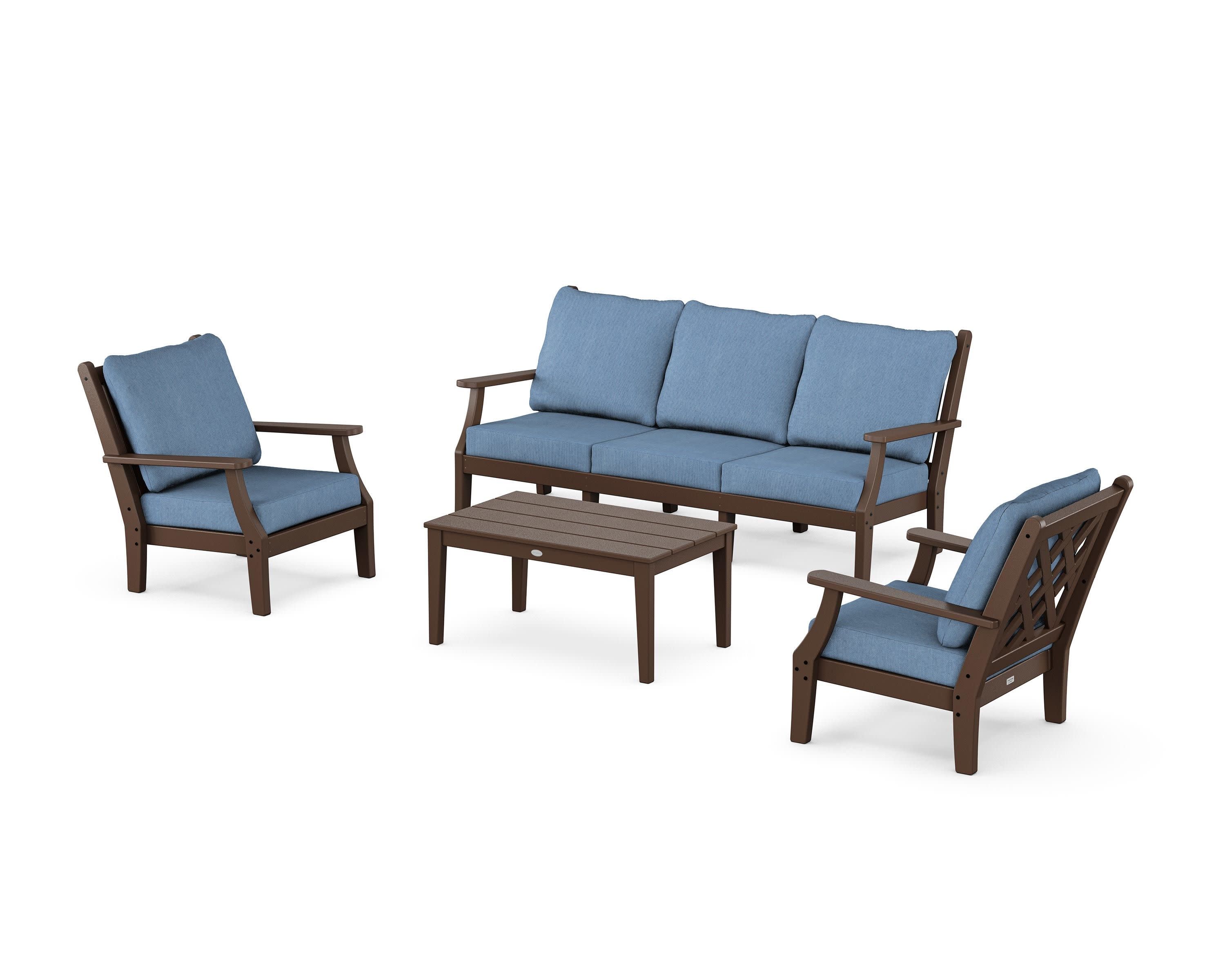 Wovendale 4-Piece Deep Seating Set with Sofa in Mahogany / Sky Blue