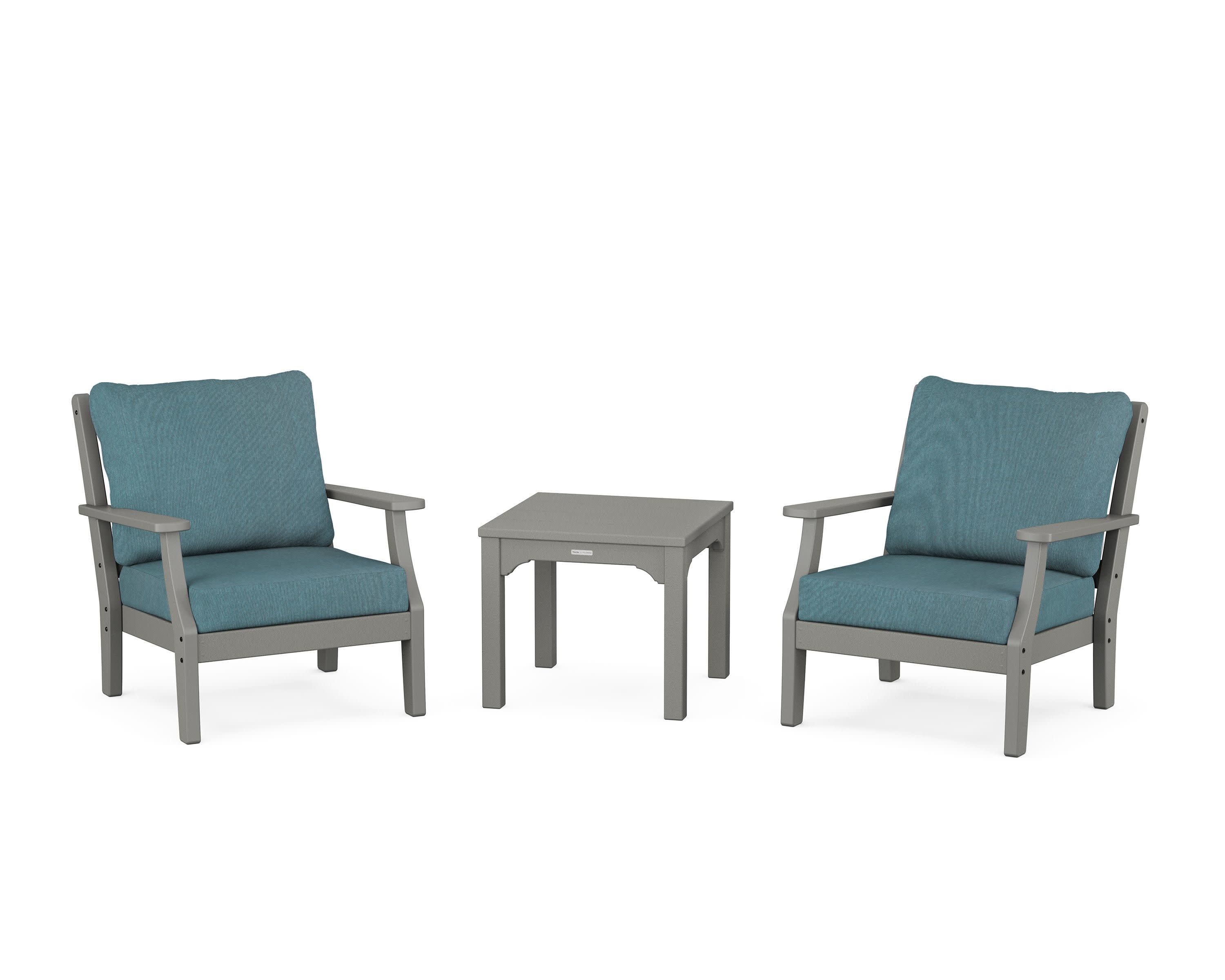 Chinoiserie 3-Piece Deep Seating Set in Slate Grey / Ocean Teal