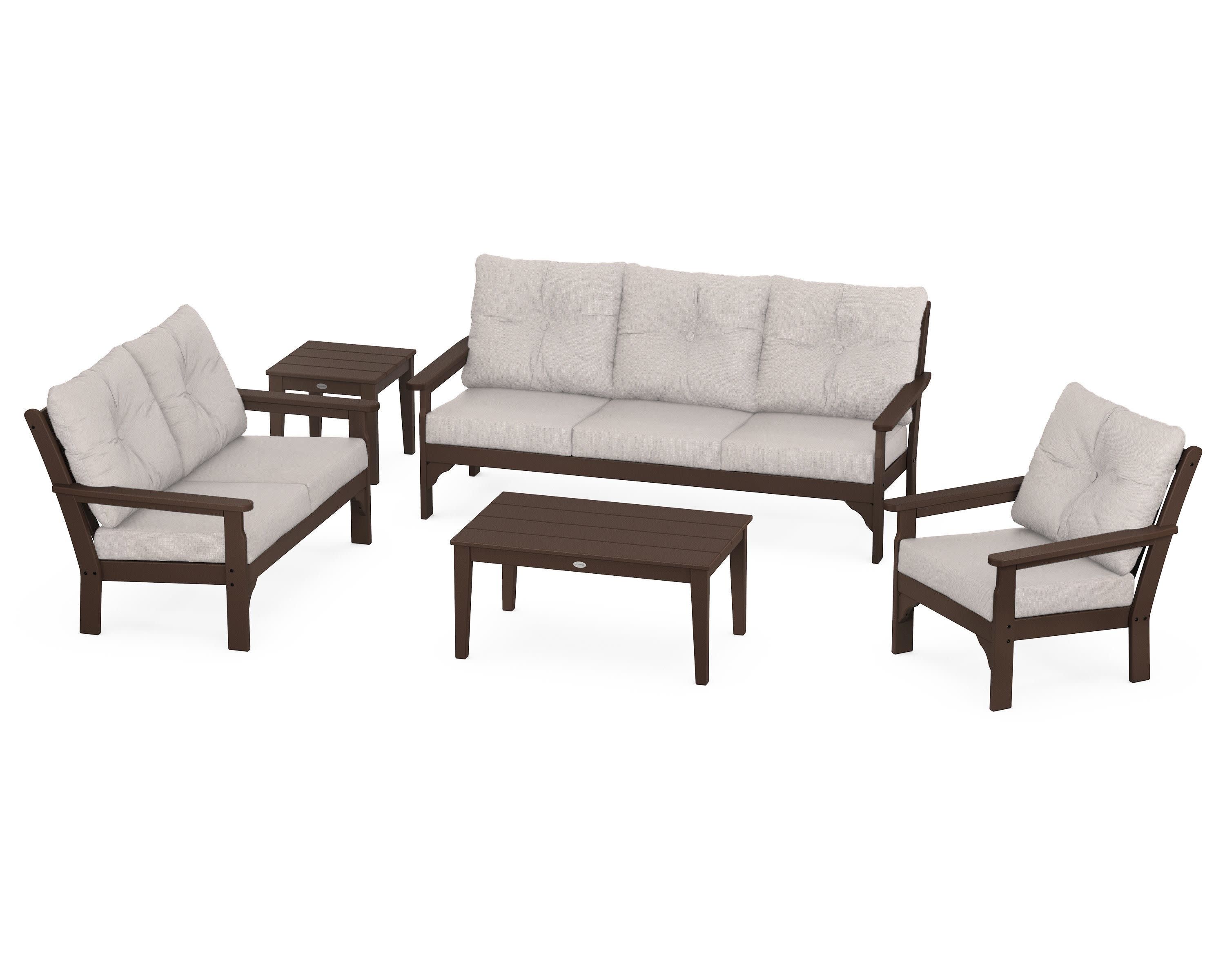 Vineyard 5 Piece Deep Seating Set in Mahogany / Dune Burlap