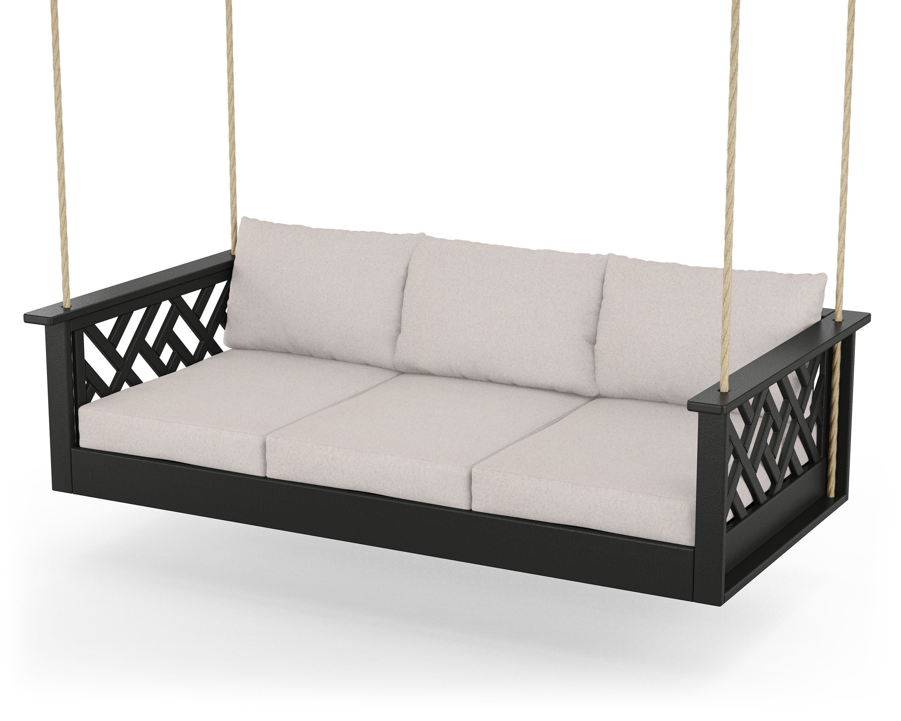 Chippendale Daybed Swing in Black / Dune Burlap