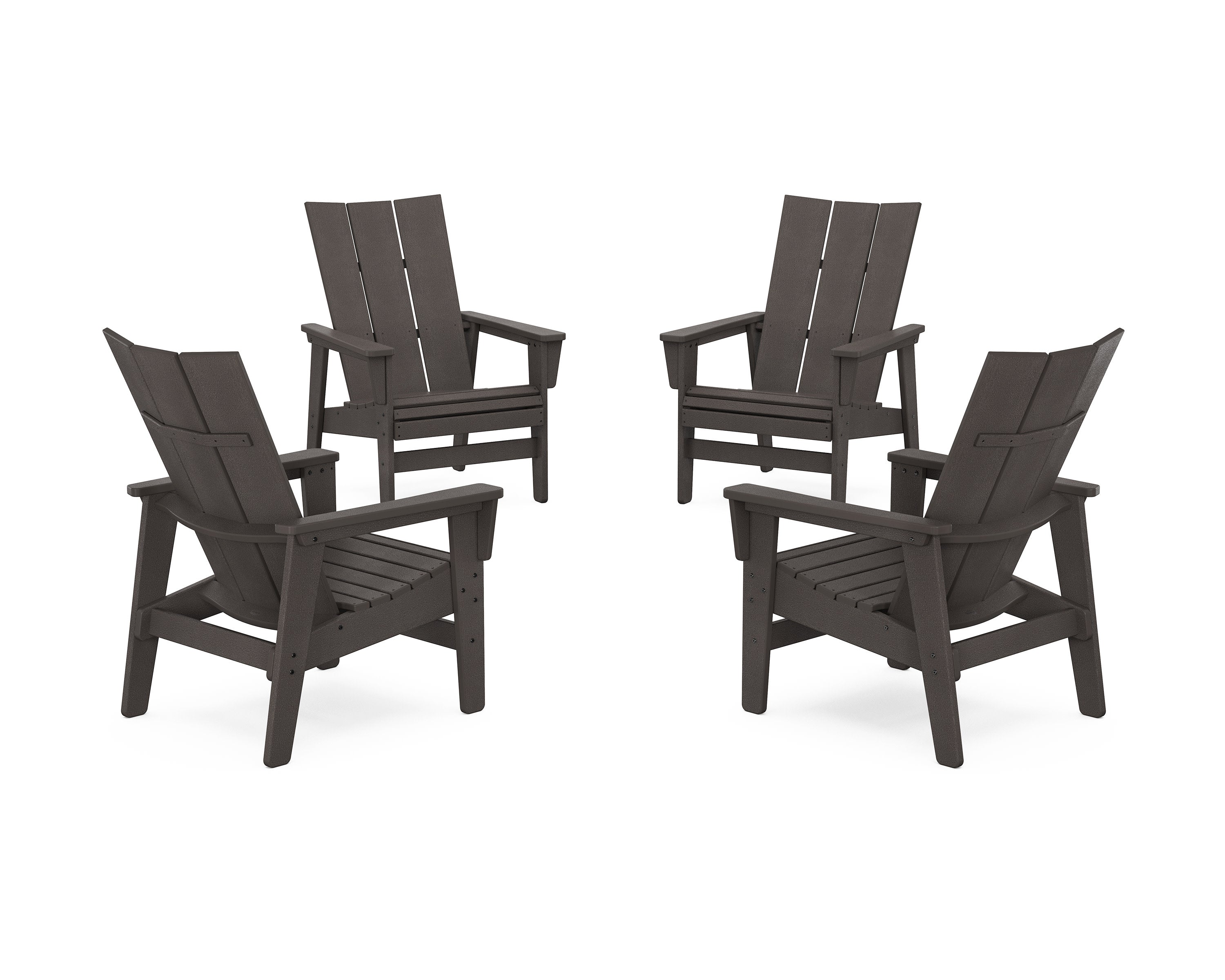 4-Piece Modern Grand Upright Adirondack Chair Conversation Set in Vintage Coffee