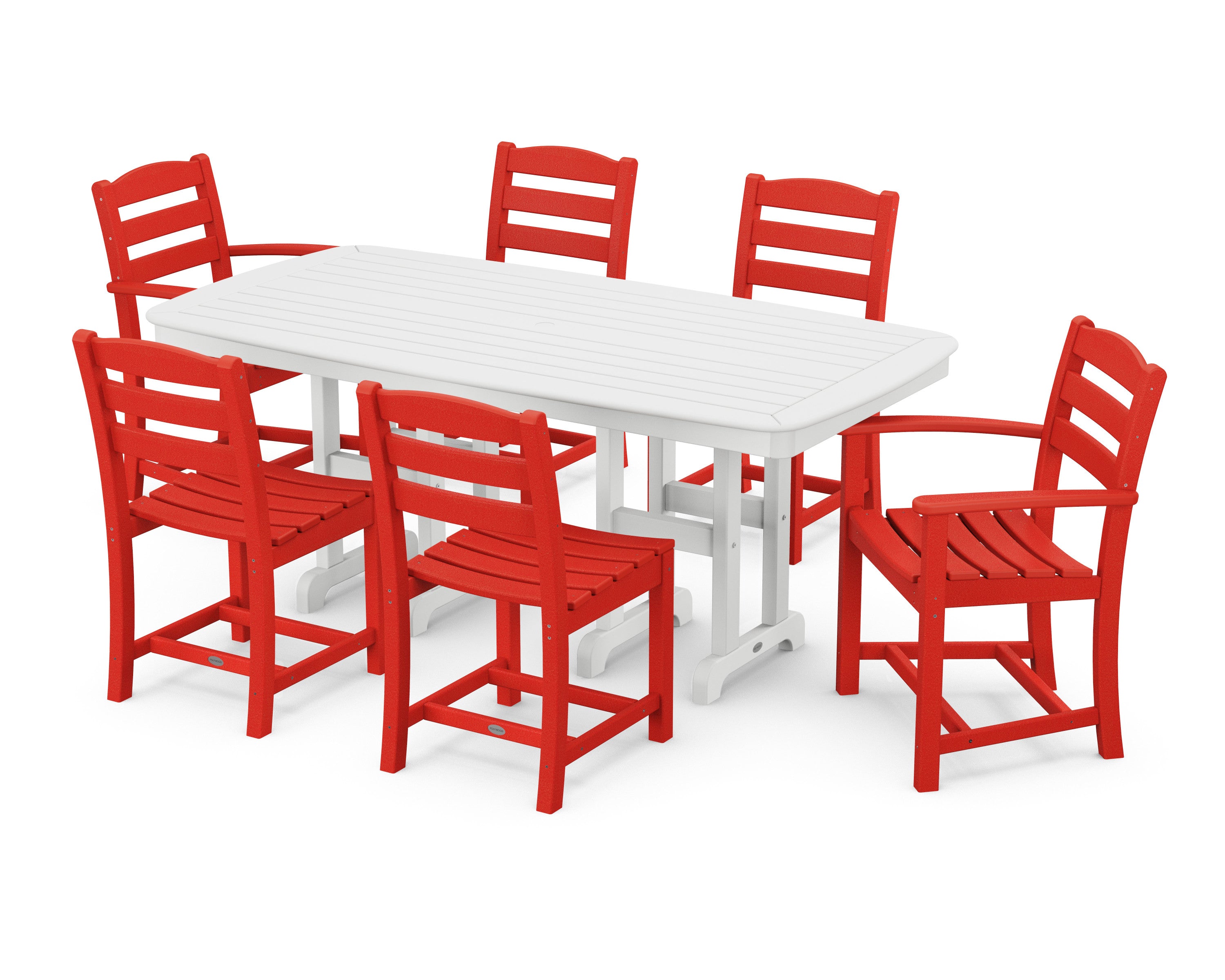 La Casa Caf 7-Piece Dining Set in Sunset Red / White
