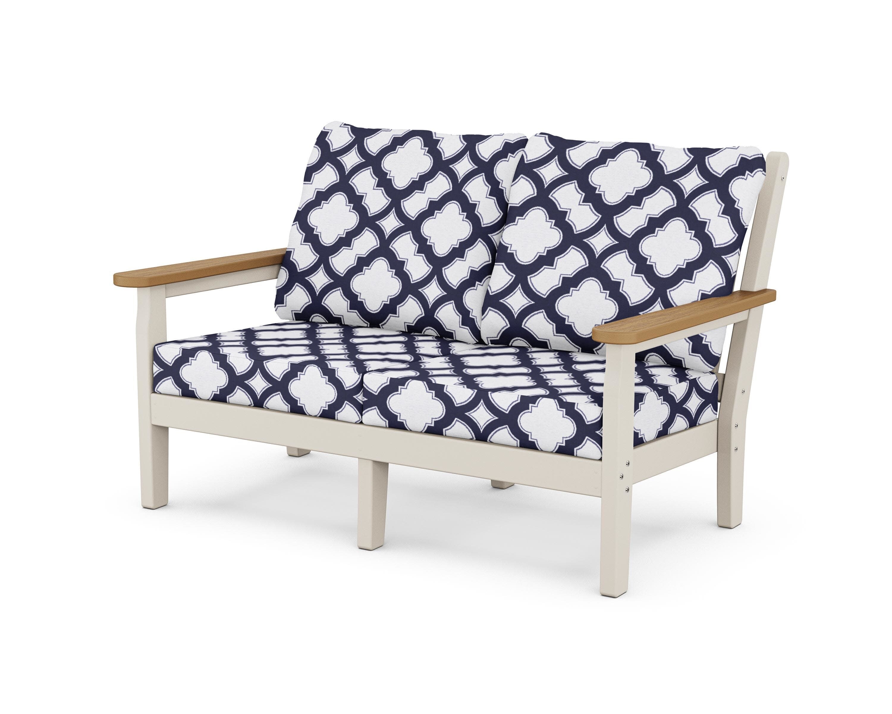 Chippendale Deep Seating Loveseat in Sand / Natural / Trellis Navy