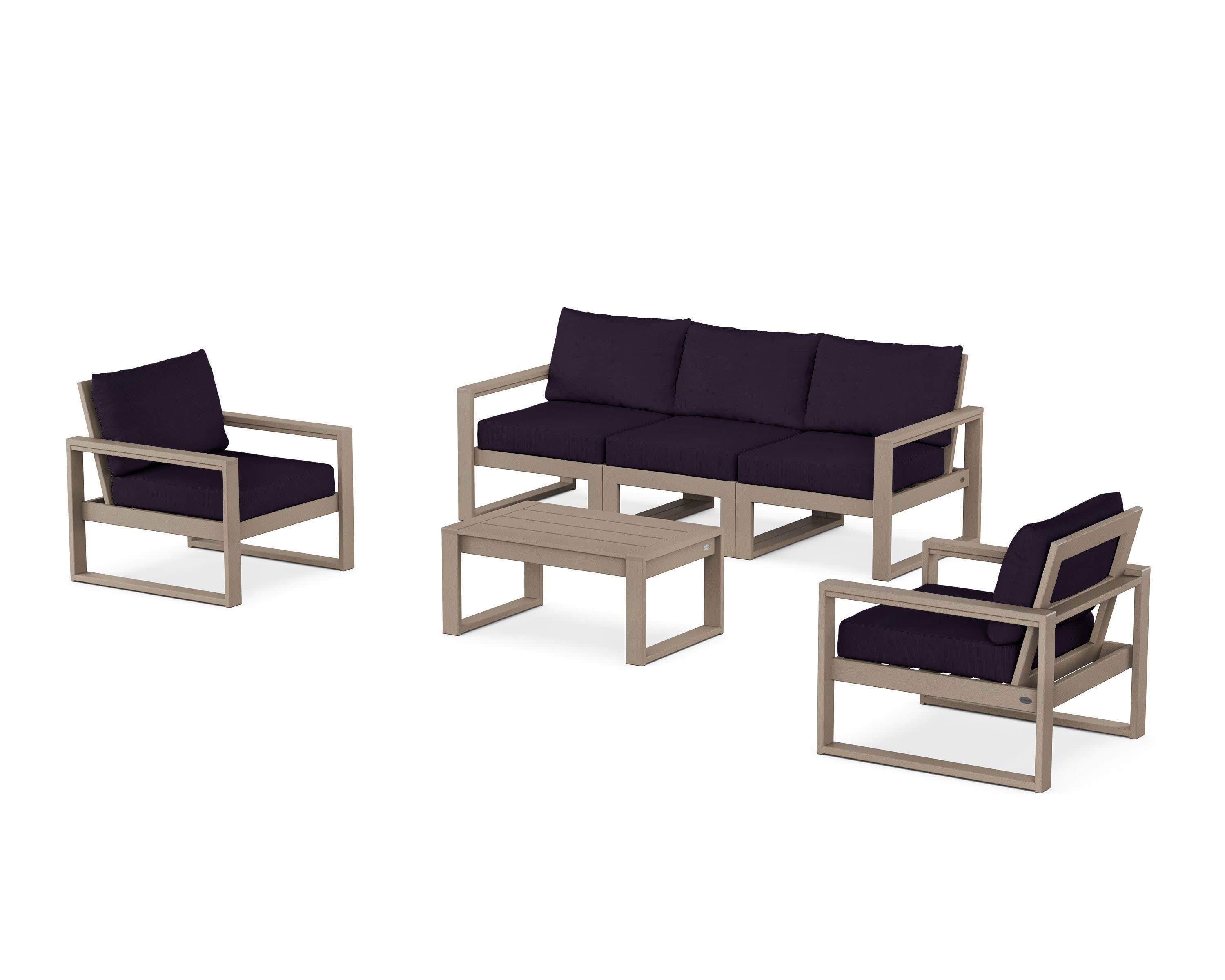 EDGE Sectional 4-Piece Deep Seating Set with Sofa in Vintage Sahara / Navy Linen