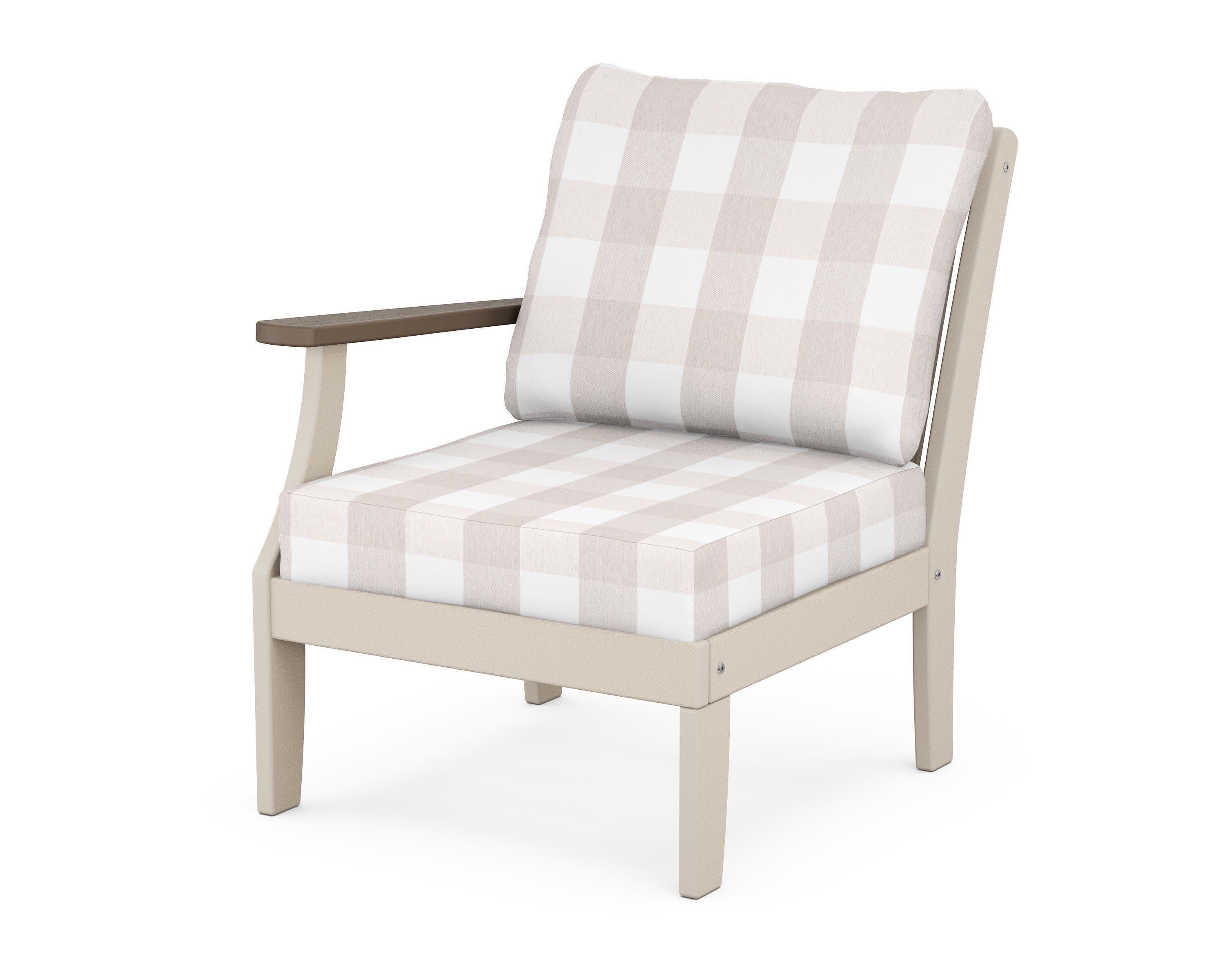 Braxton Modular Left Arm Chair in Sand / Kona / Buffalo Plaid Dune Burlap
