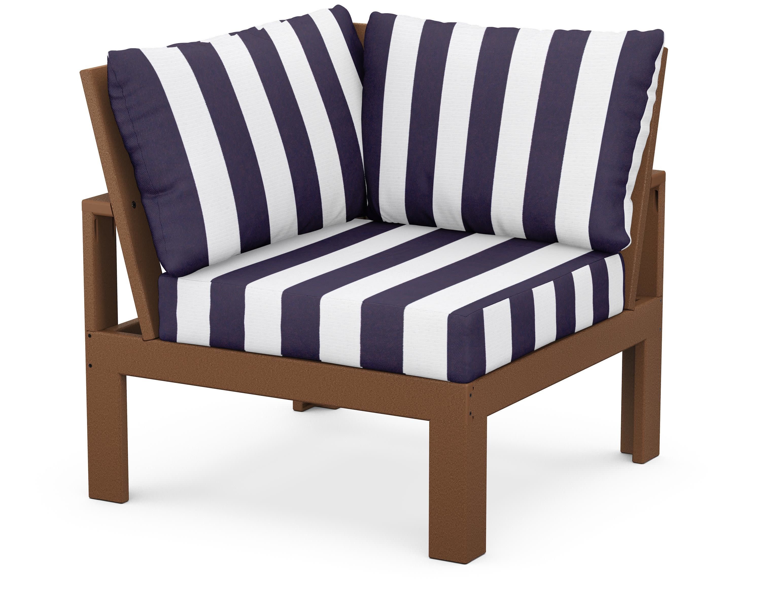 Modular Corner Chair in Teak / Cabana Stripe Navy