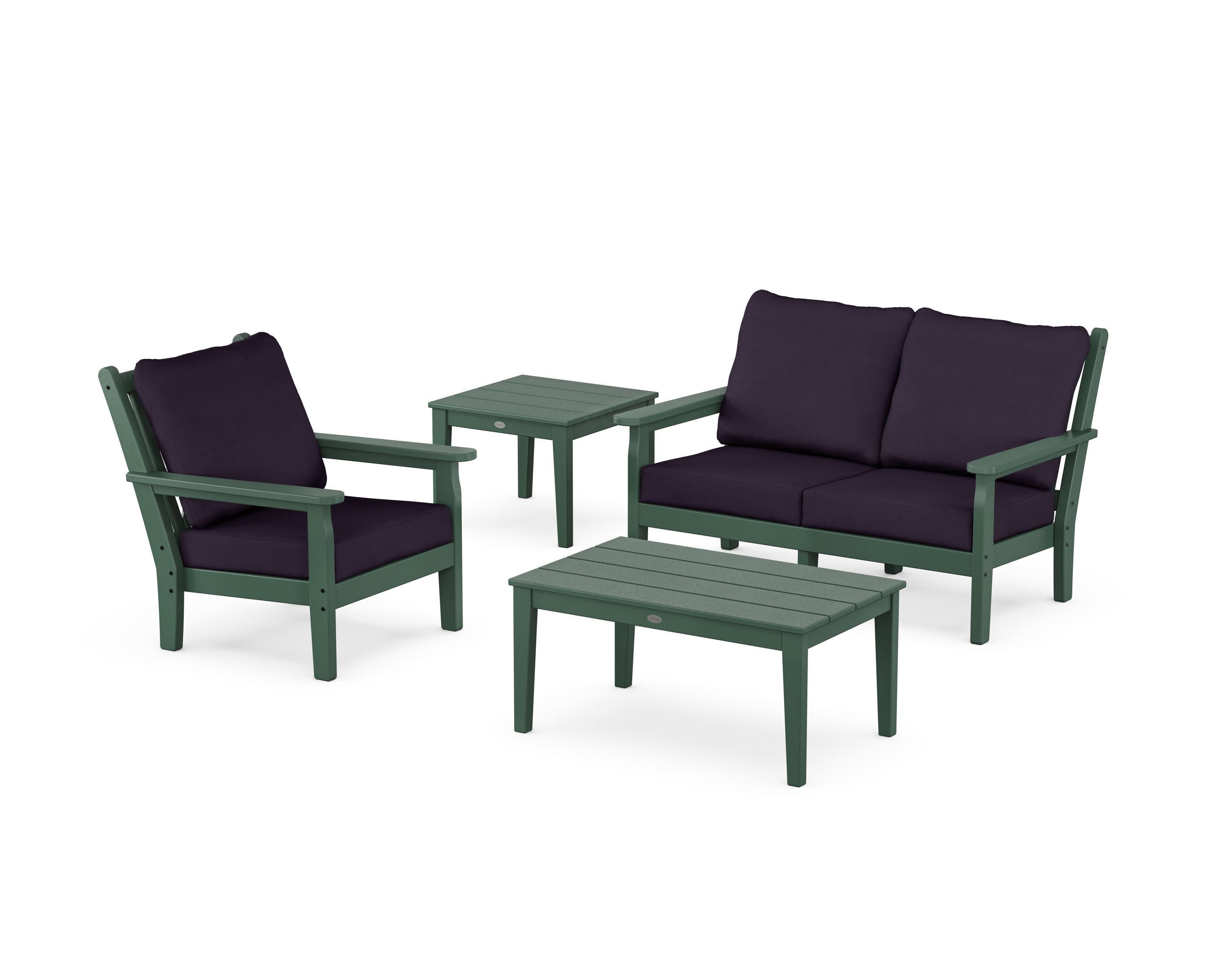 Chippendale 4-Piece Deep Seating Set in Green / Navy Linen