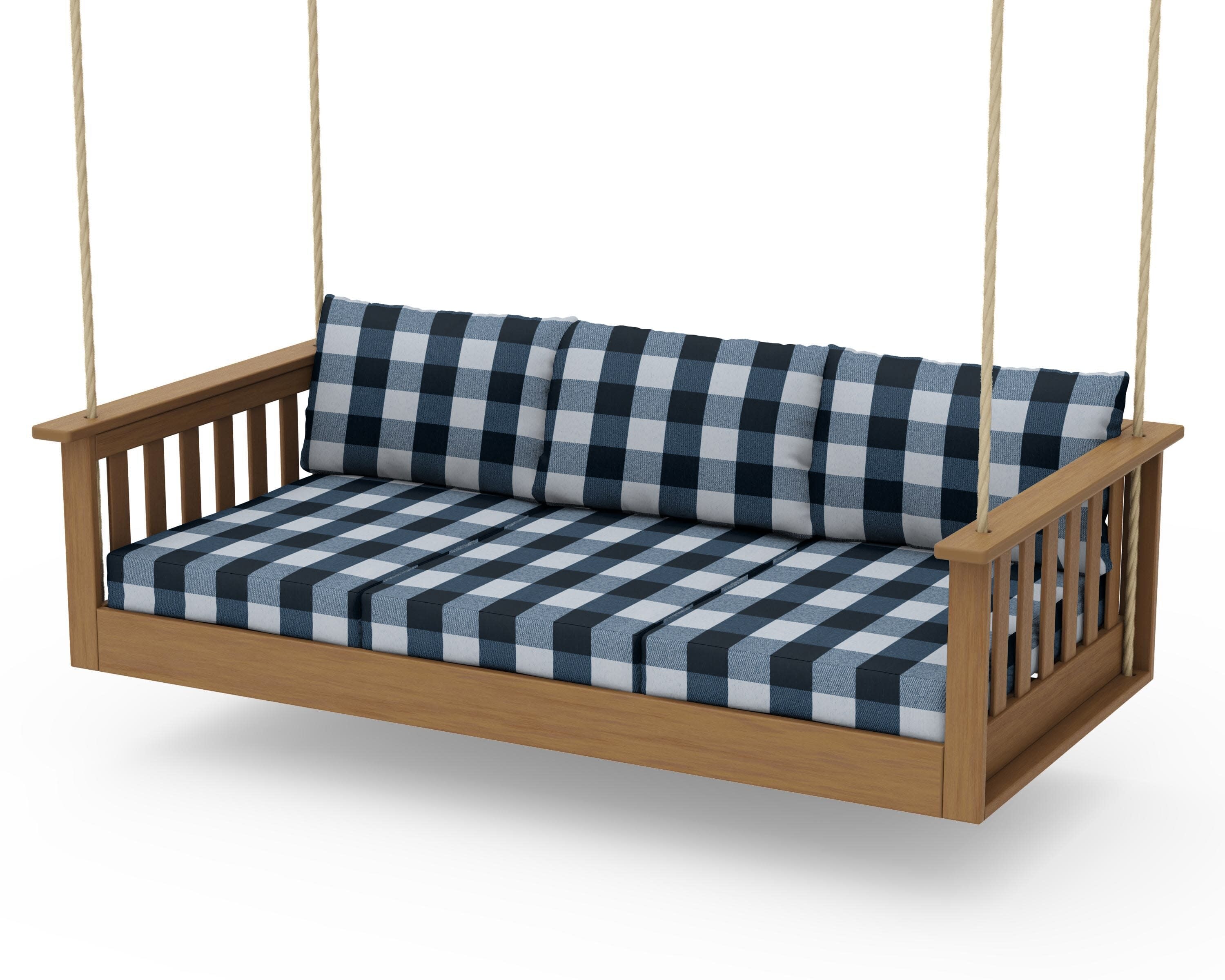 Vineyard Daybed Swing in Natural / Buffalo Plaid Marine Indigo