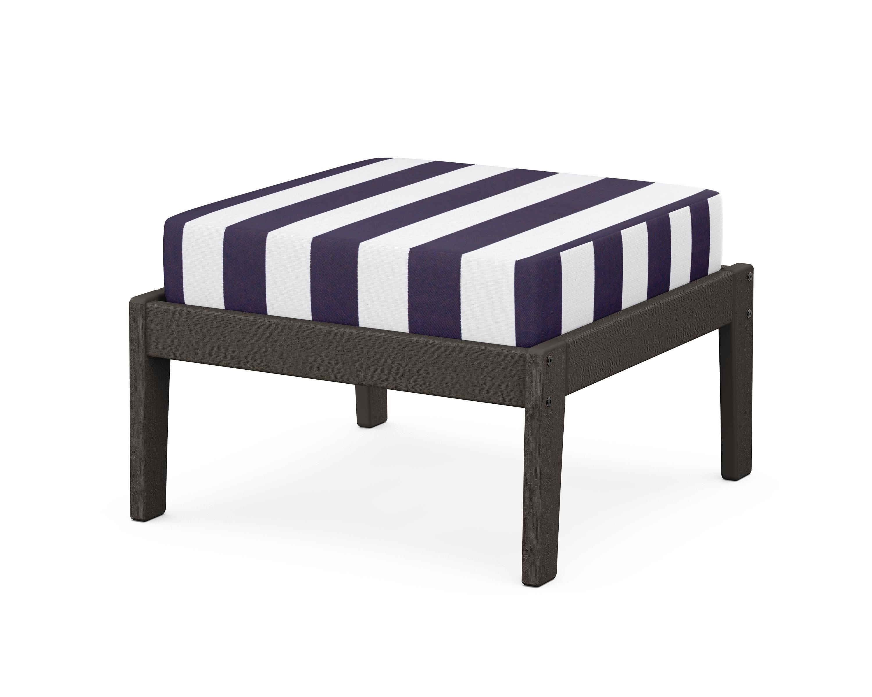 Deep Seating Ottoman in Vintage Coffee / Cabana Stripe Navy
