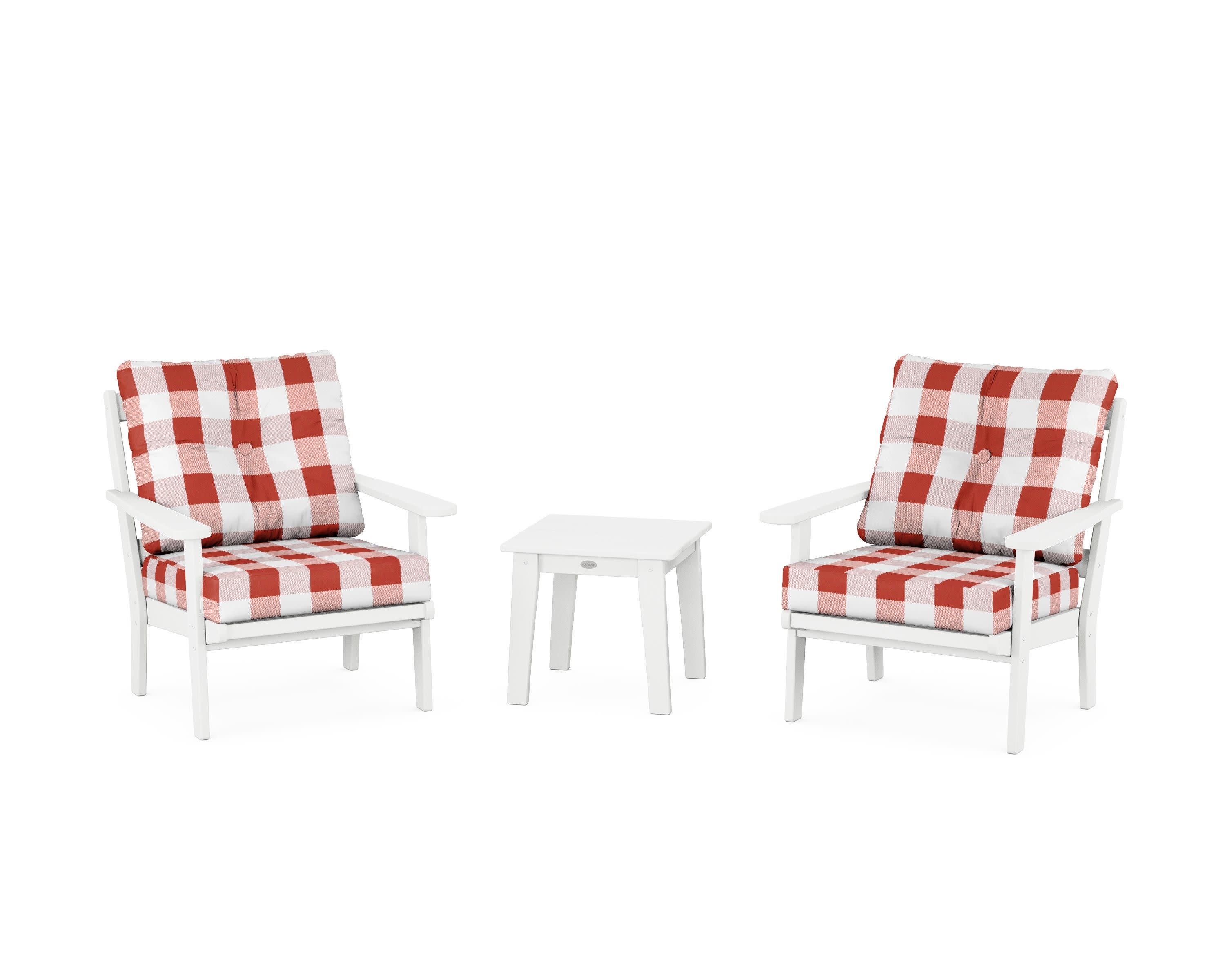 Mission 3-Piece Deep Seating Set in White / Buffalo Plaid Crimson
