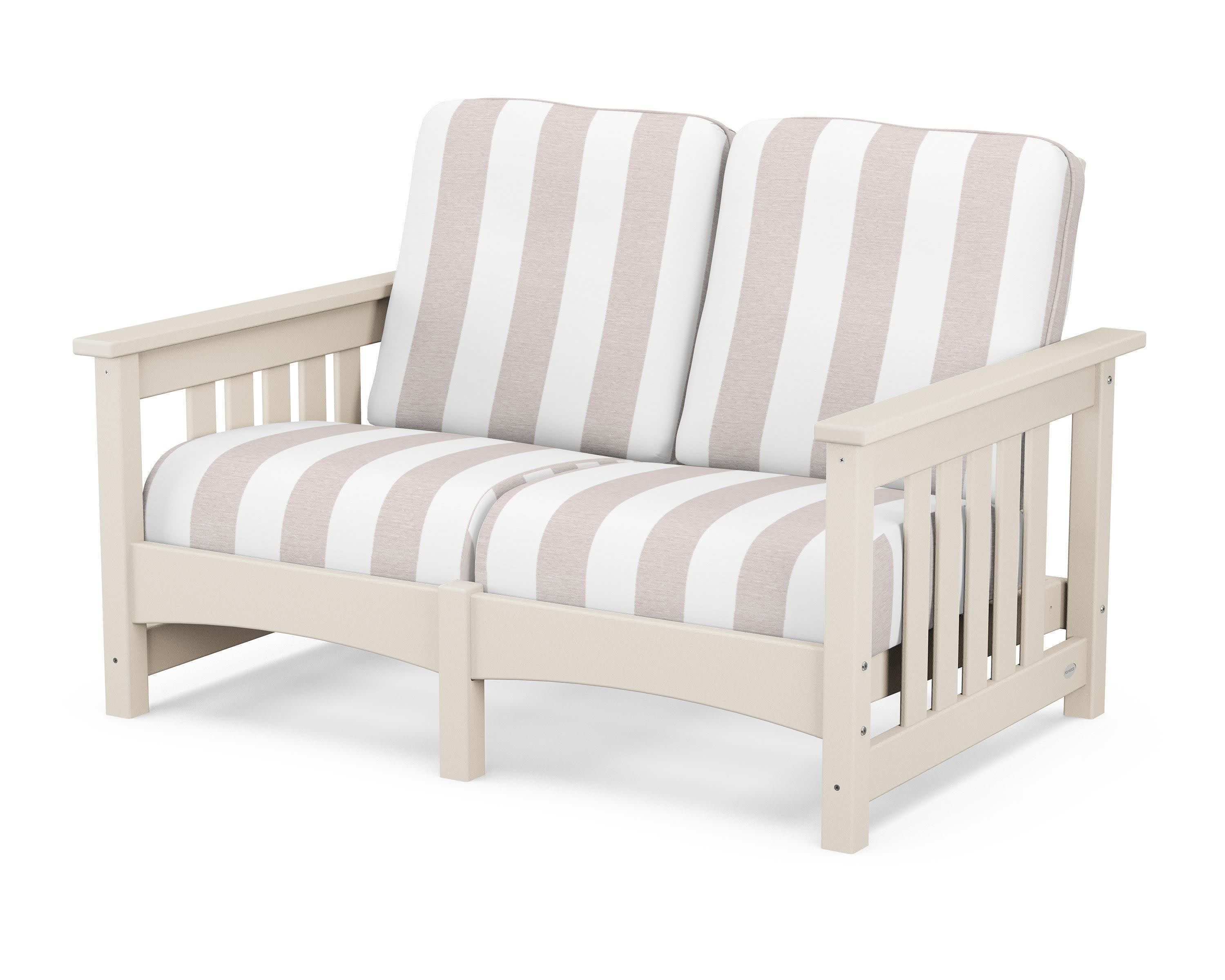 Club Mission Loveseat in Sand / Cabana Stripe Dune Burlap