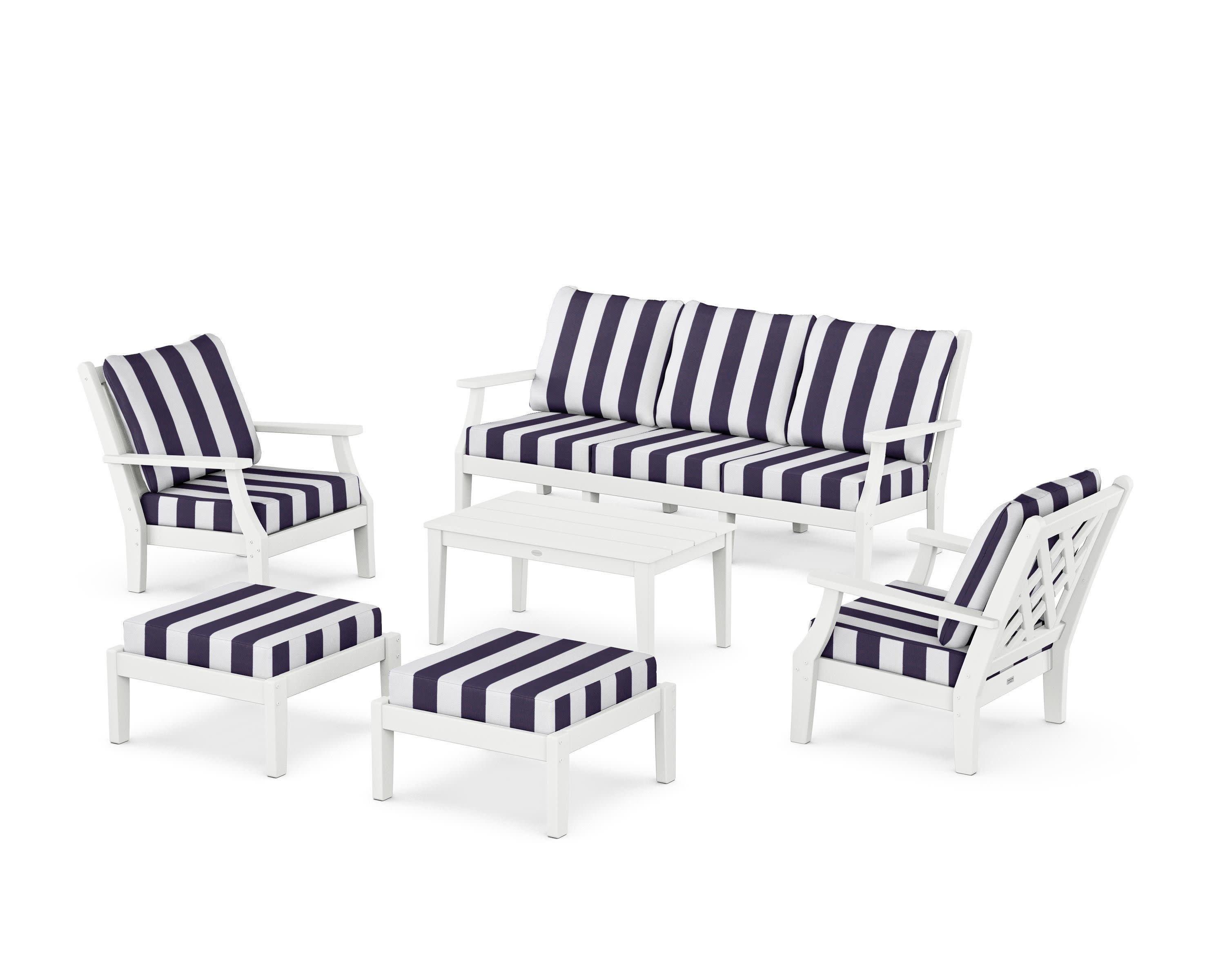 Wovendale 6-Piece Lounge Sofa Set in White / Cabana Stripe Navy