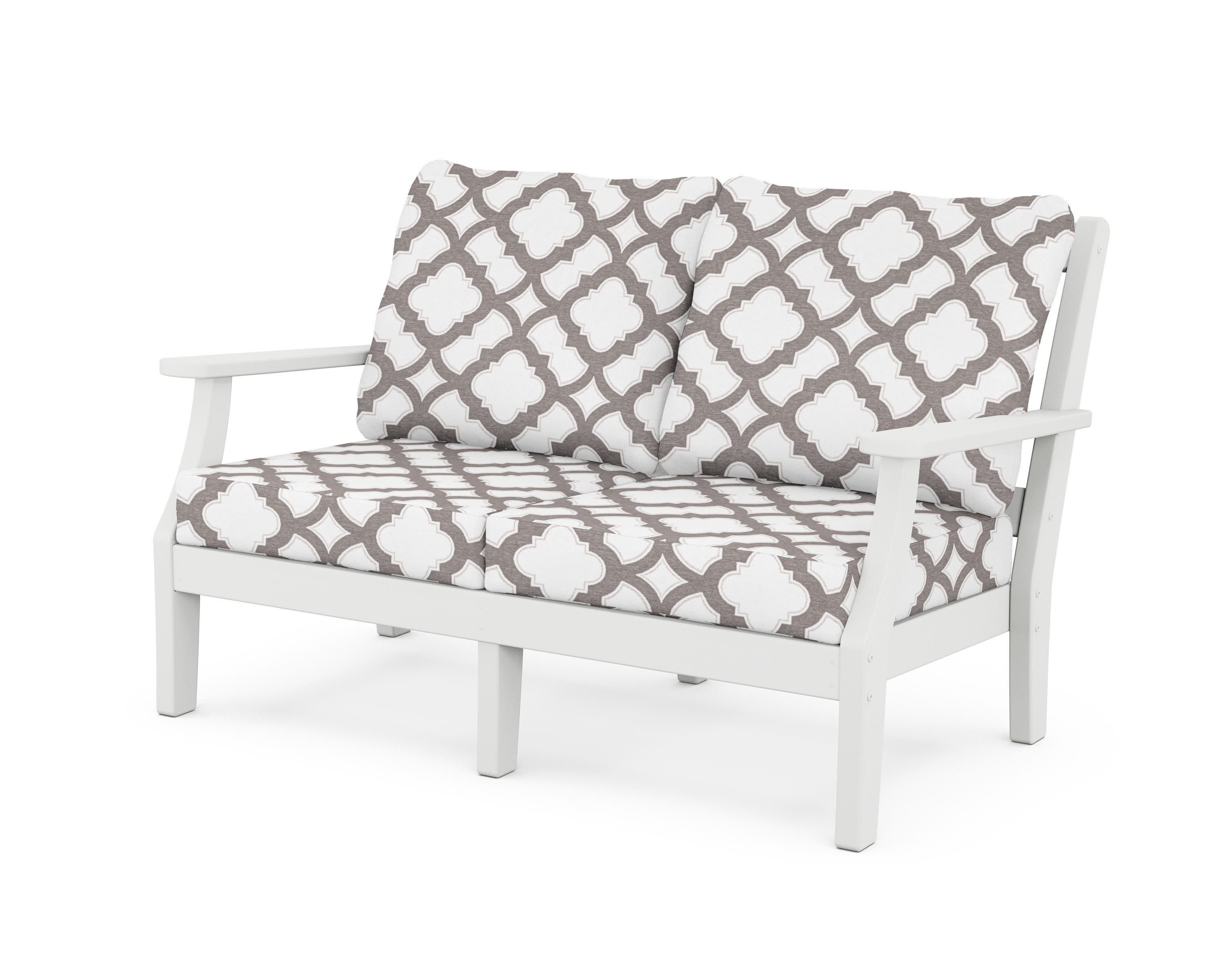 Chinoiserie Deep Seating Loveseat in White / Trellis Grey Mist