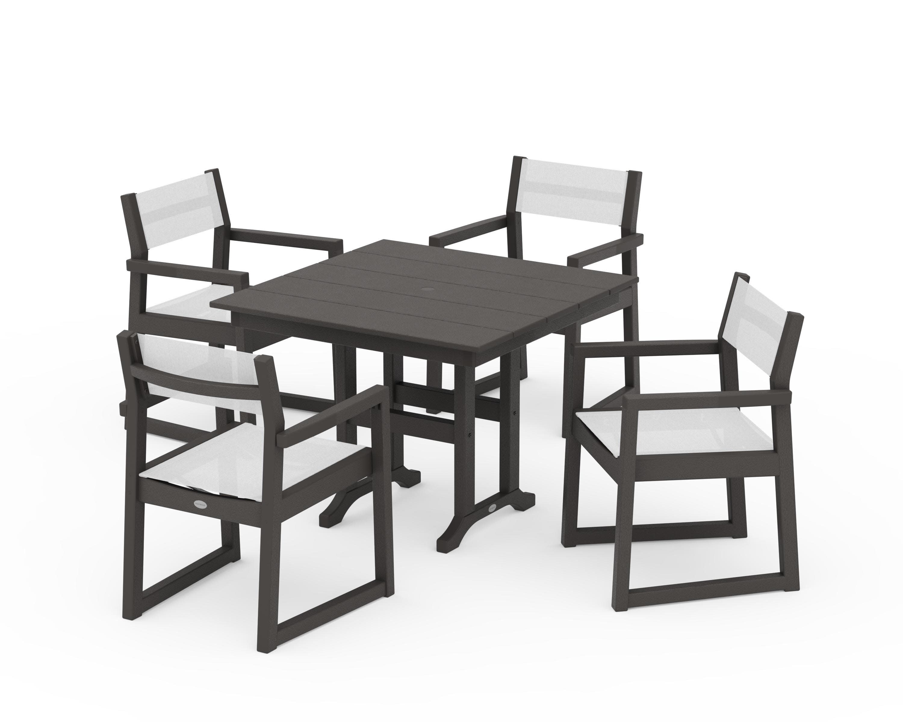EDGE Sling Arm Chair 5-Piece Farmhouse Dining Set in Vintage Coffee / White Sling